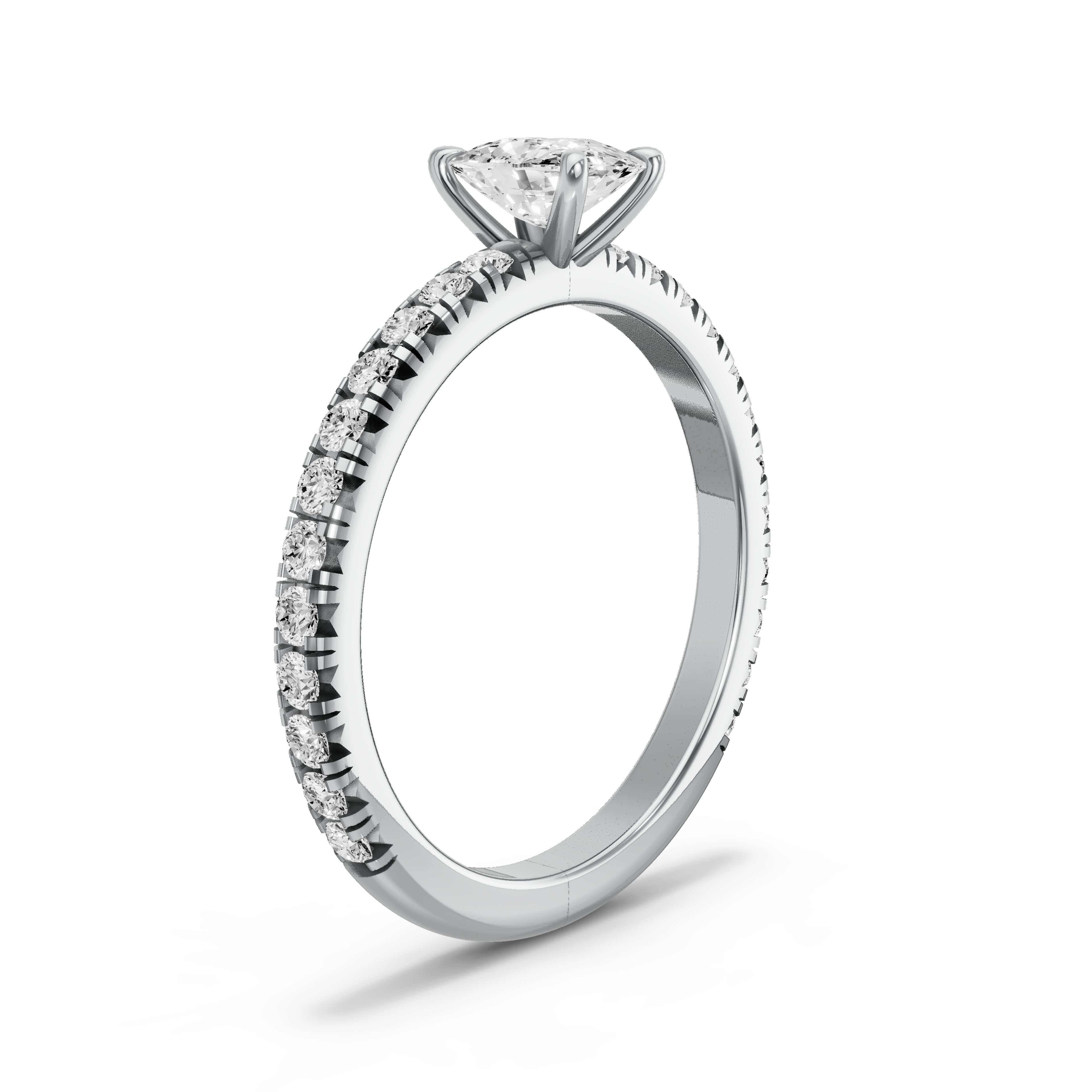 Image for Cushion Four Prong Ring with French Pave band in 950 Platinum