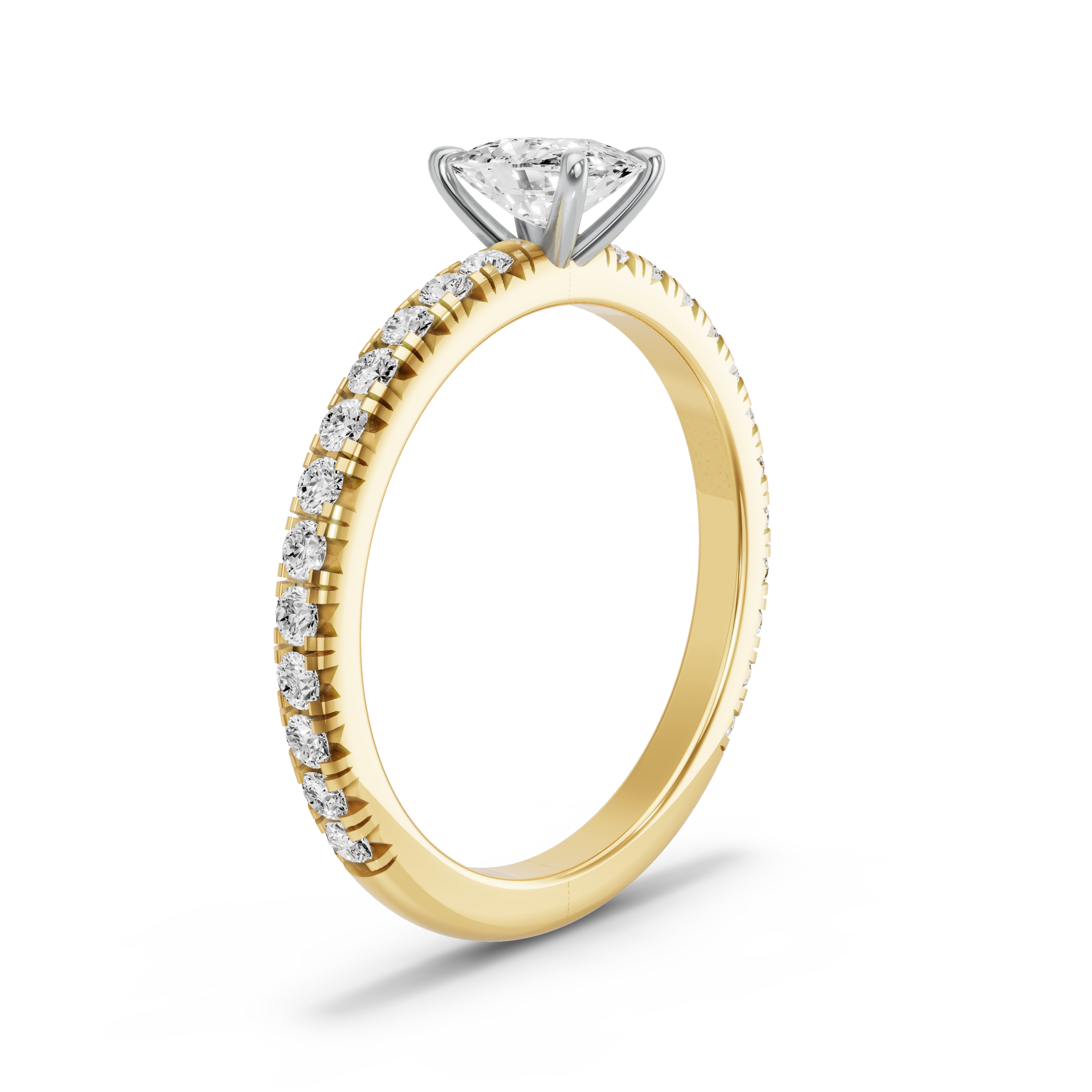 Image for Cushion Four Prong Ring with French Pave band in 10K Two Tone Yellow Gold