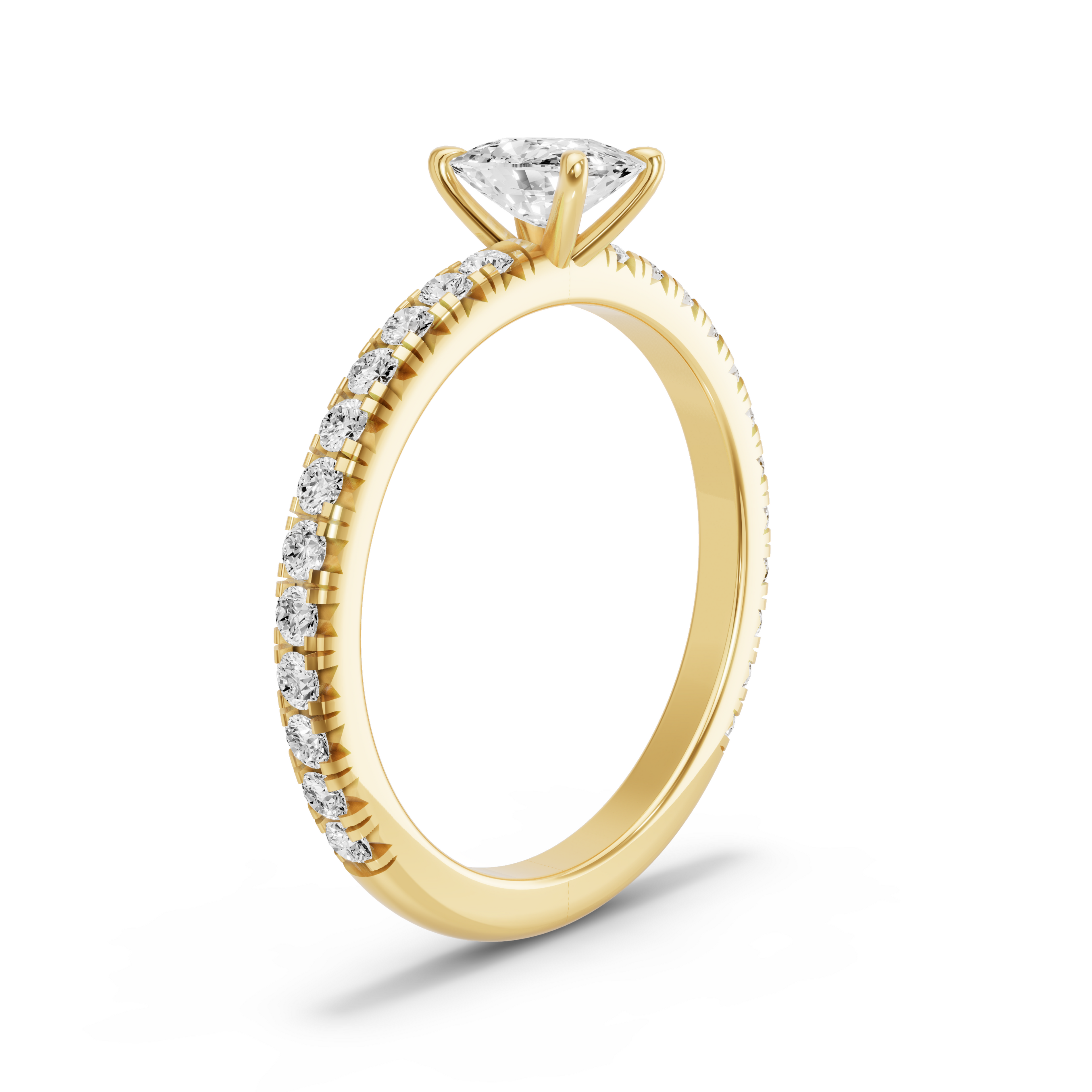 Image for Cushion Four Prong Ring with French Pave band in 18K Yellow Gold