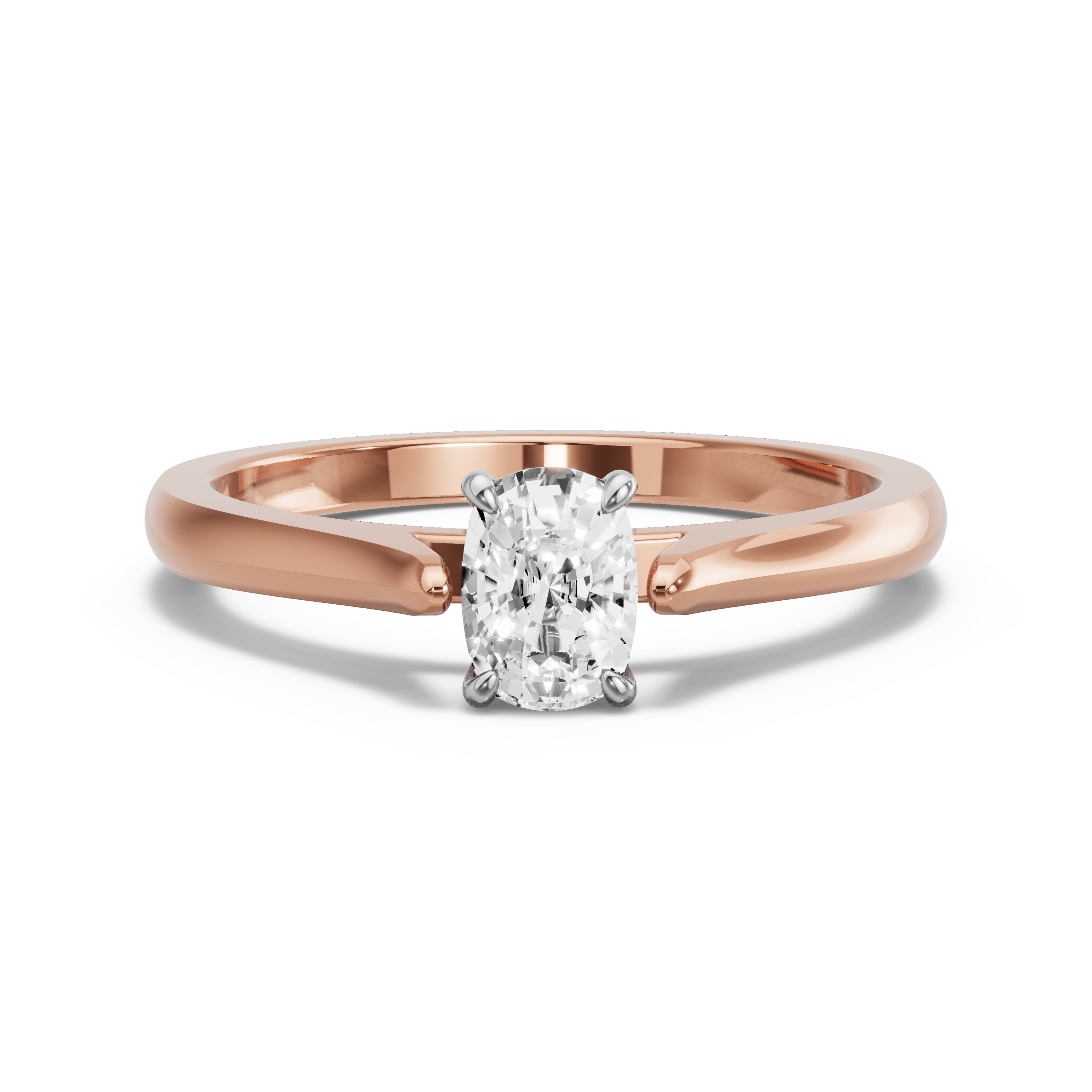 Image for Cushion Four Prong Ring with Knife Edge Cathedral band in 10K Two Tone Rose Gold