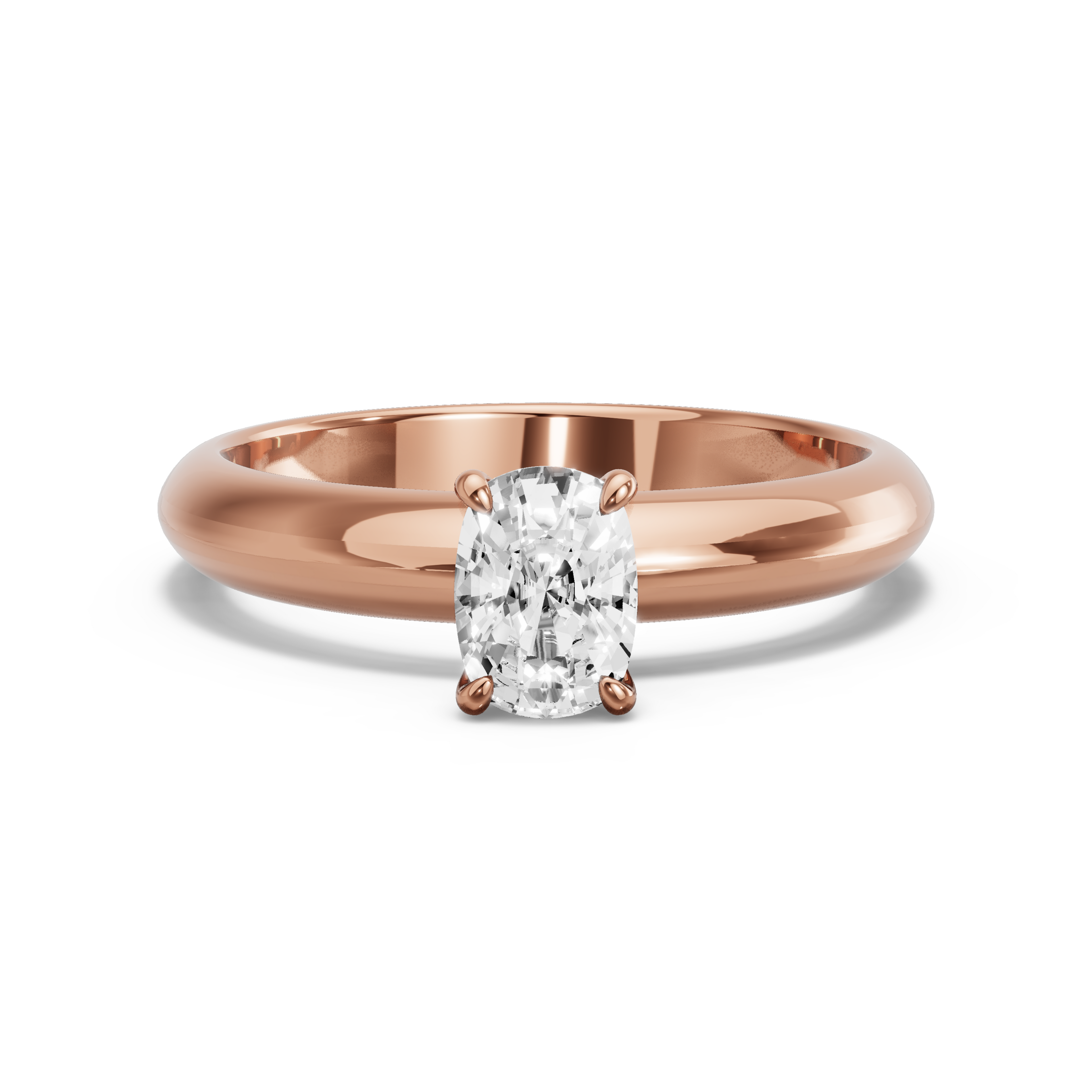 Image for Cushion Four Prong Ring with Knife Edge Solitaire band in 10K Rose Gold