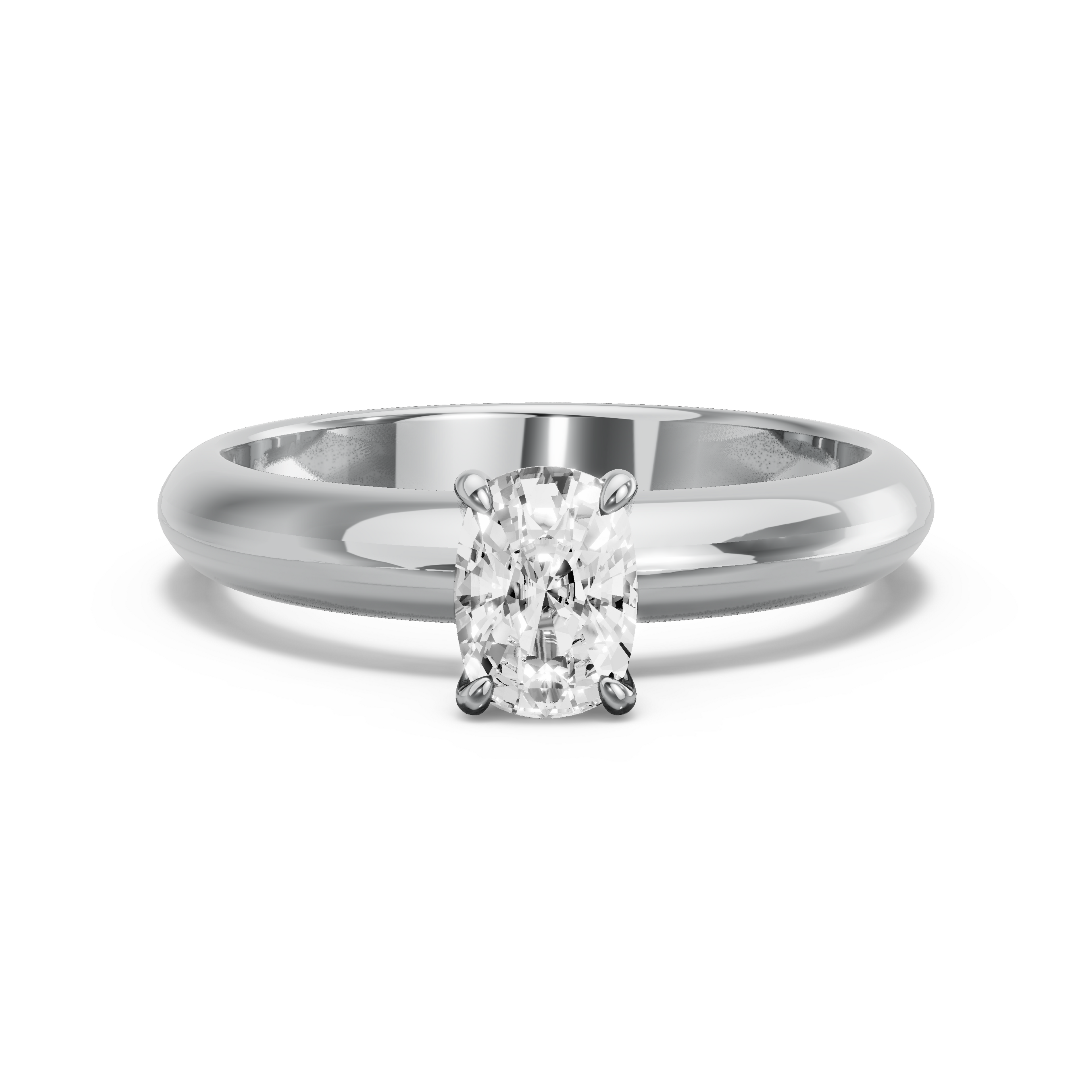Image for Cushion Four Prong Ring with Knife Edge Solitaire band in 18K White Gold