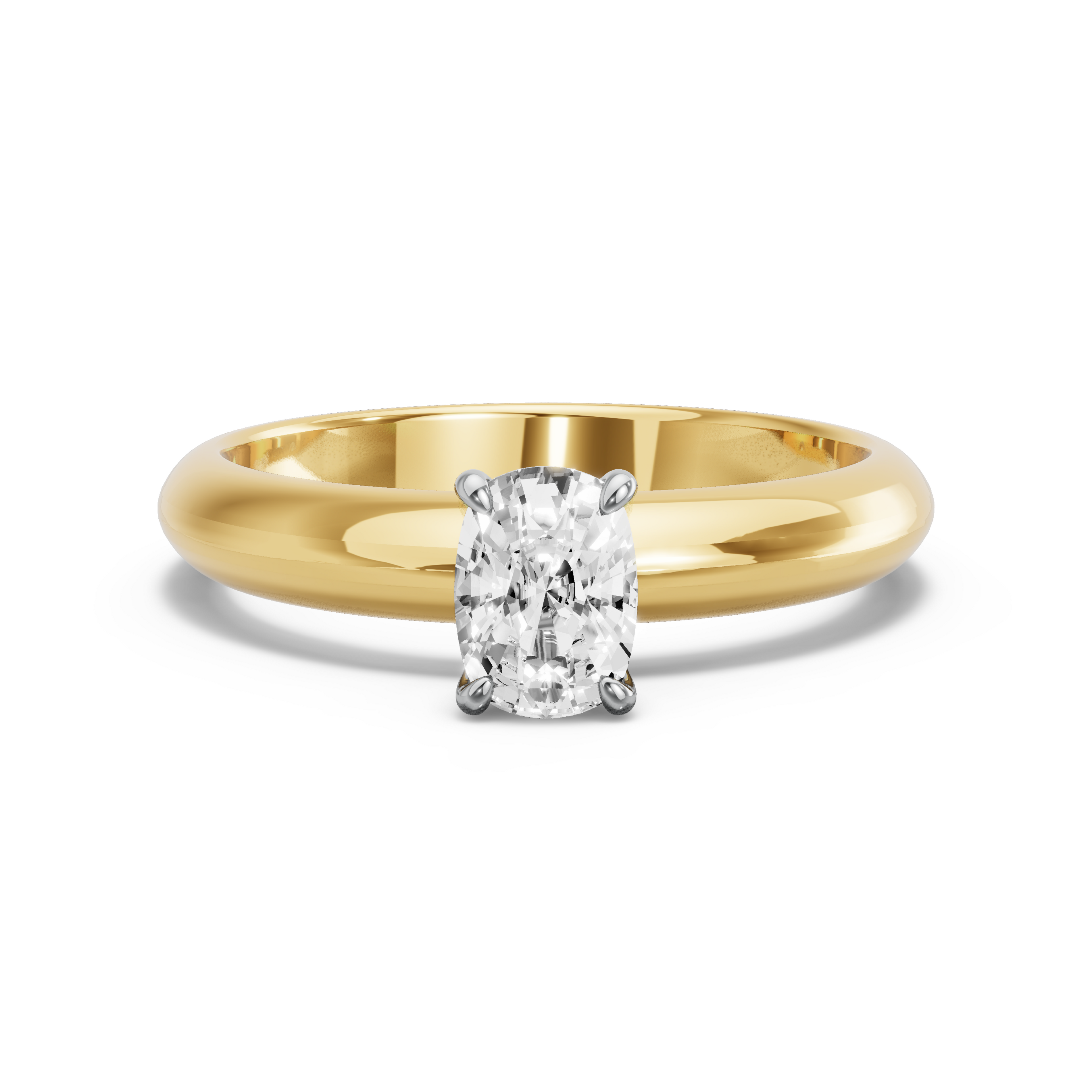 Image for Cushion Four Prong Ring with Knife Edge Solitaire band in 10K Two Tone Yellow Gold