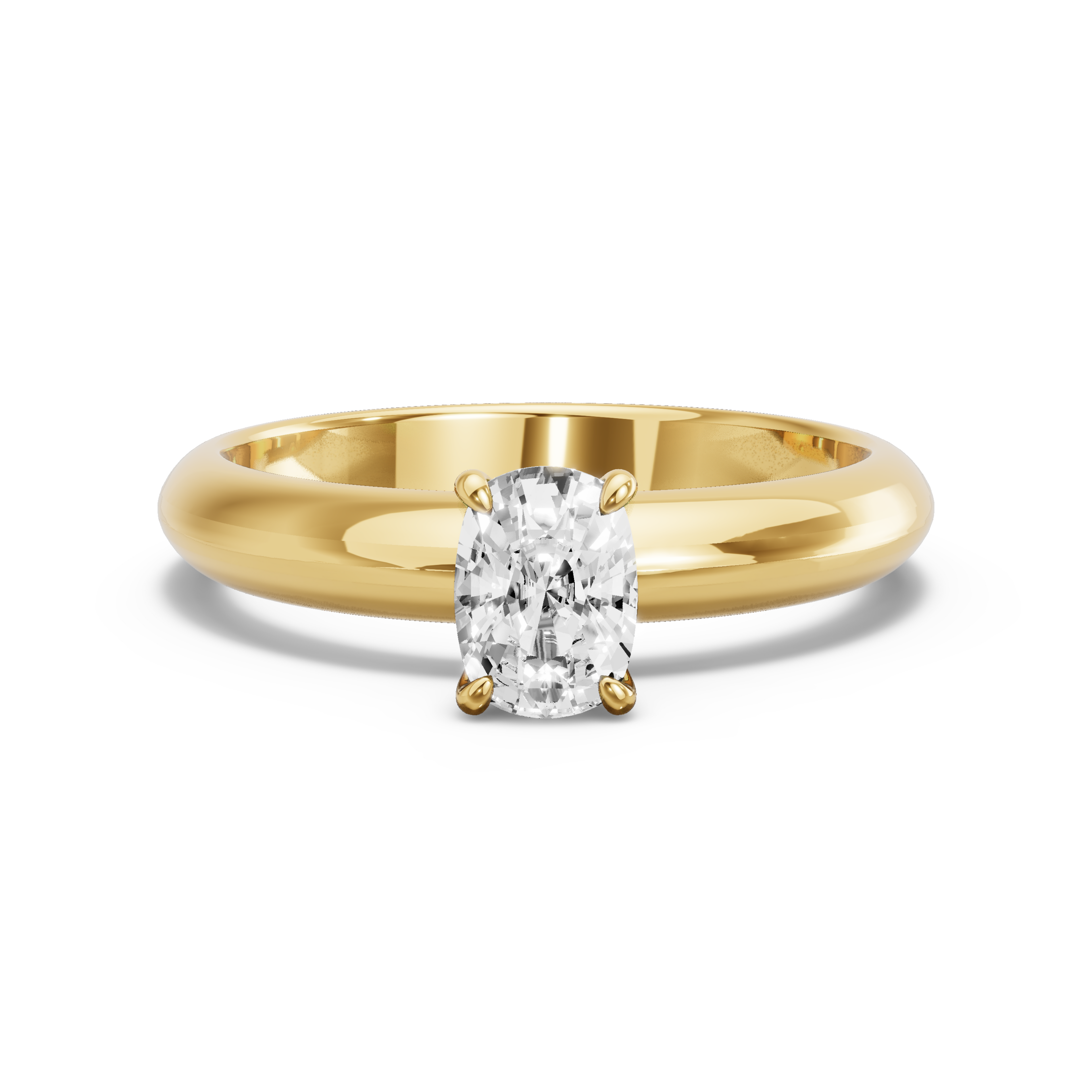 Image for Cushion Four Prong Ring with Knife Edge Solitaire band in 10K Yellow Gold
