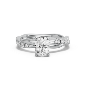 Image for Cushion Four Prong Ring with Rope Pave band in 10K White Gold