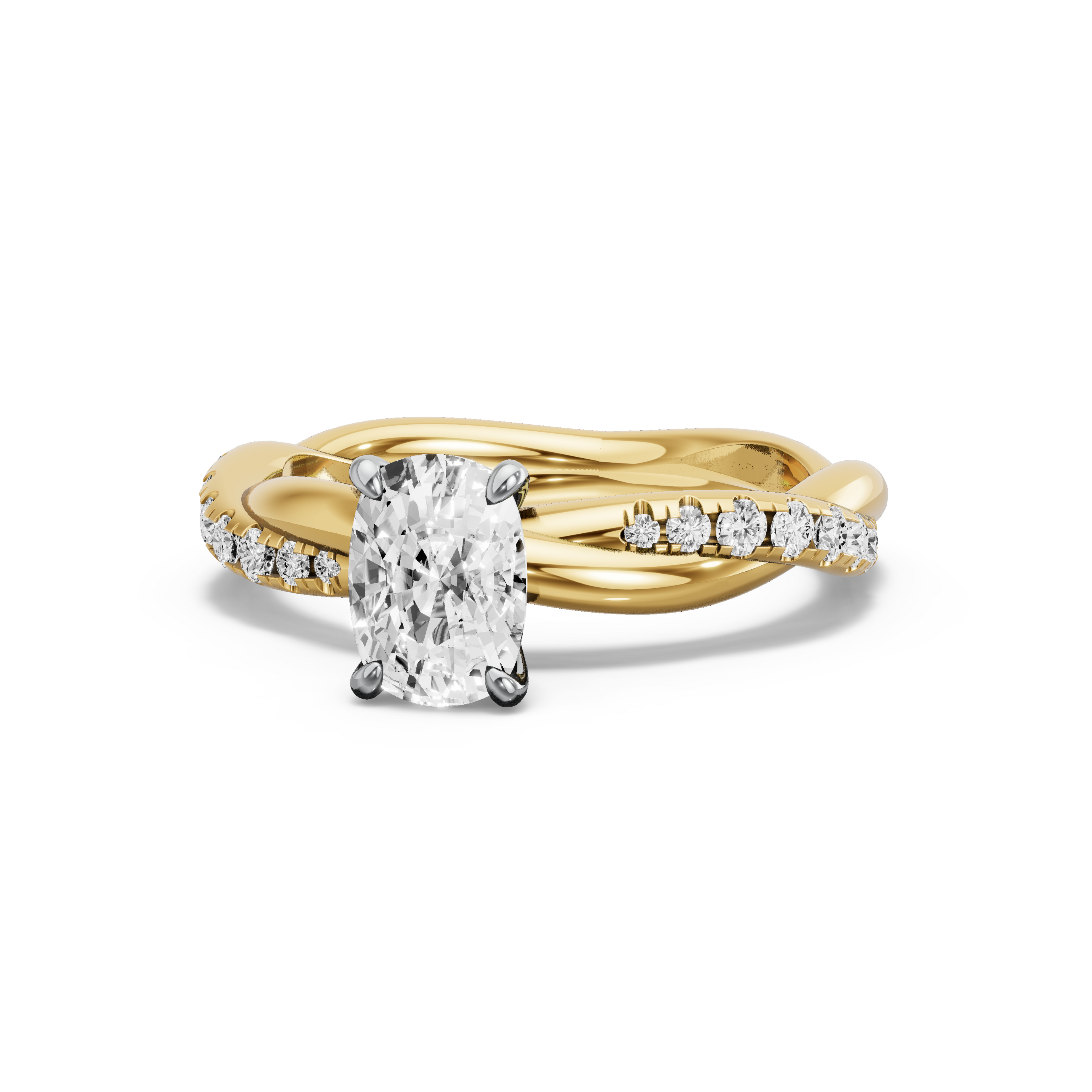 Image for Cushion Four Prong Ring with Rope Pave band in 18K Two Tone Yellow Gold