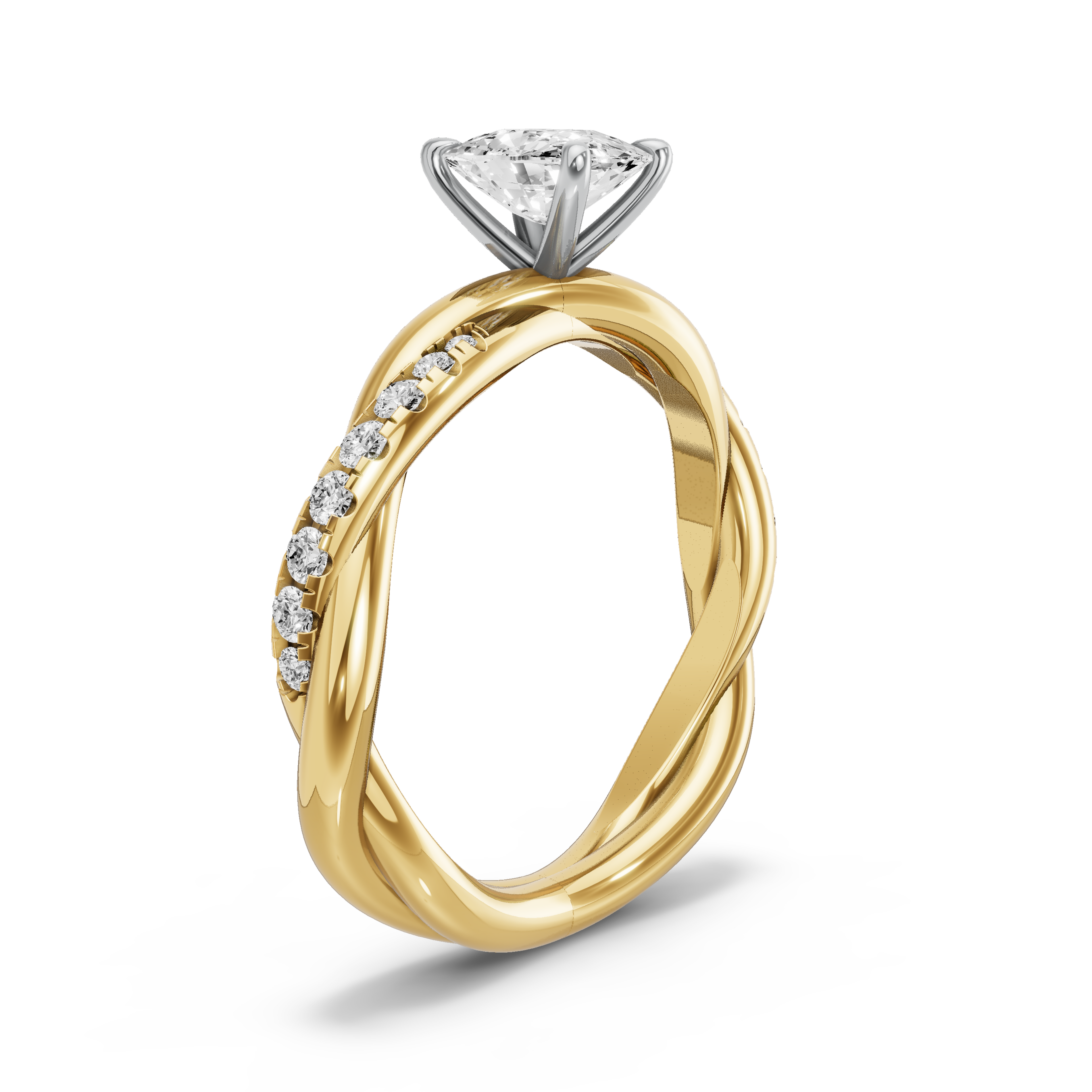 Image for Cushion Four Prong Ring with Rope Pave band in 18K Two Tone Yellow Gold