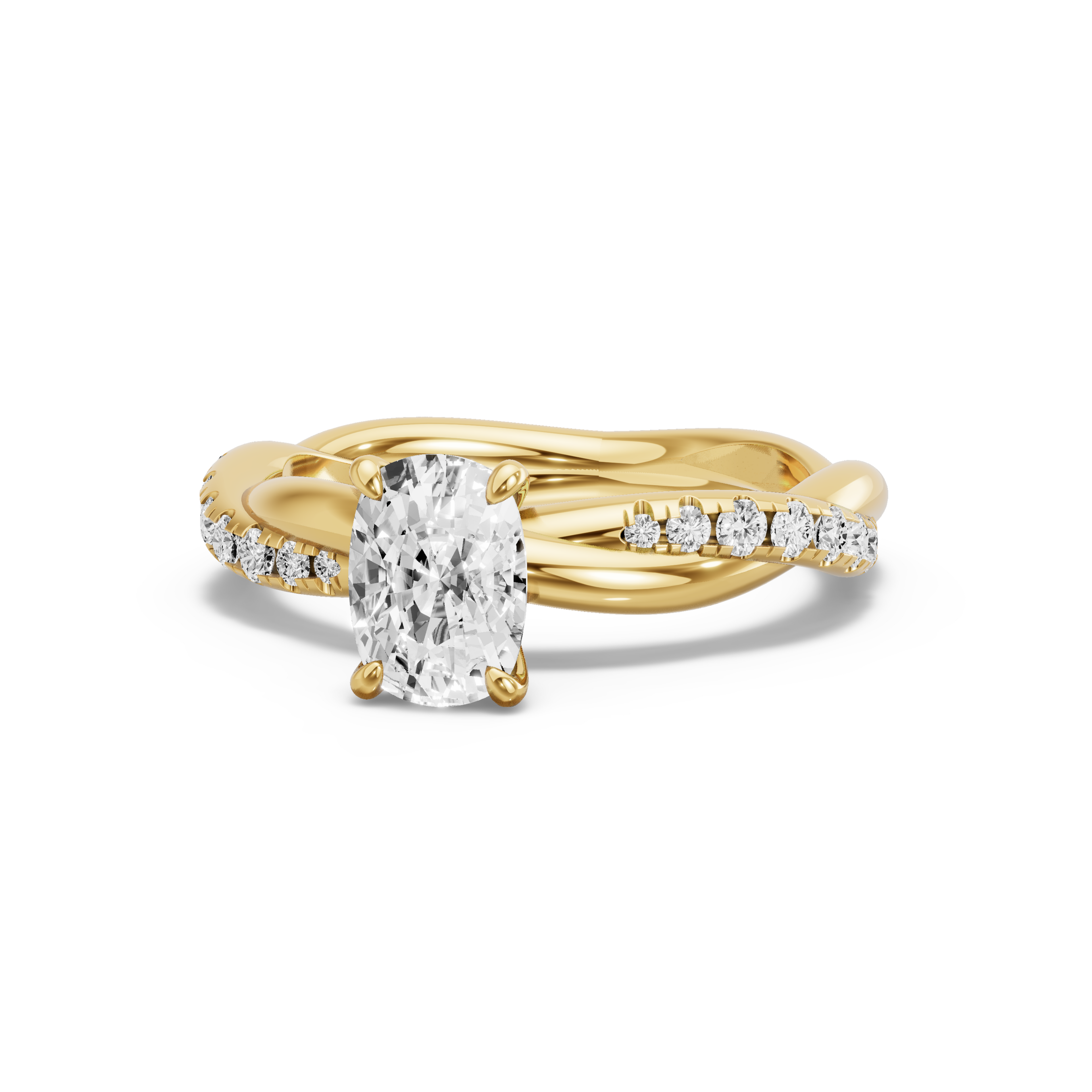 Image for Cushion Four Prong Ring with Rope Pave band in 18K Yellow Gold