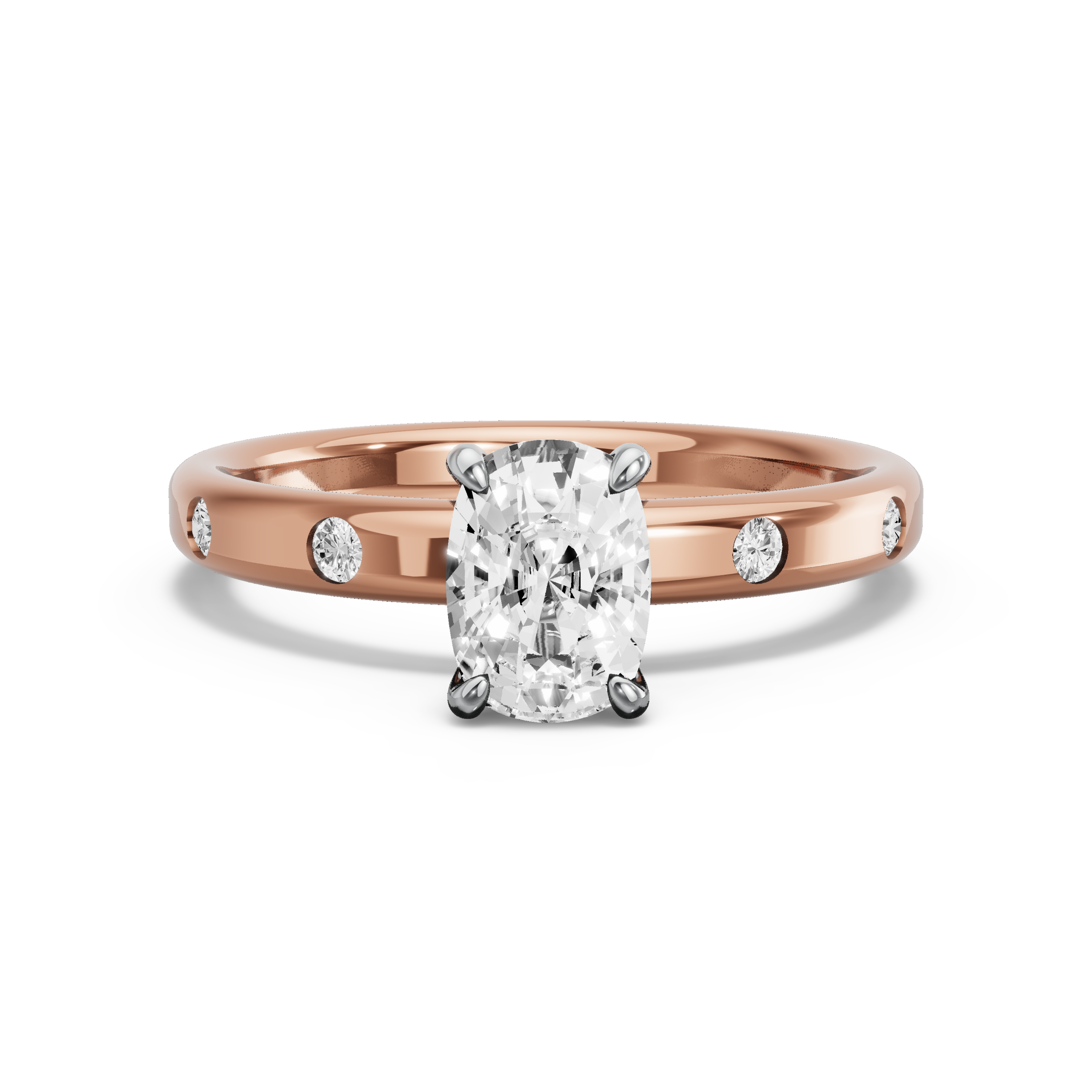Image for Cushion Four Prong Ring with Sleek Accent band in 10K Two Tone Rose Gold