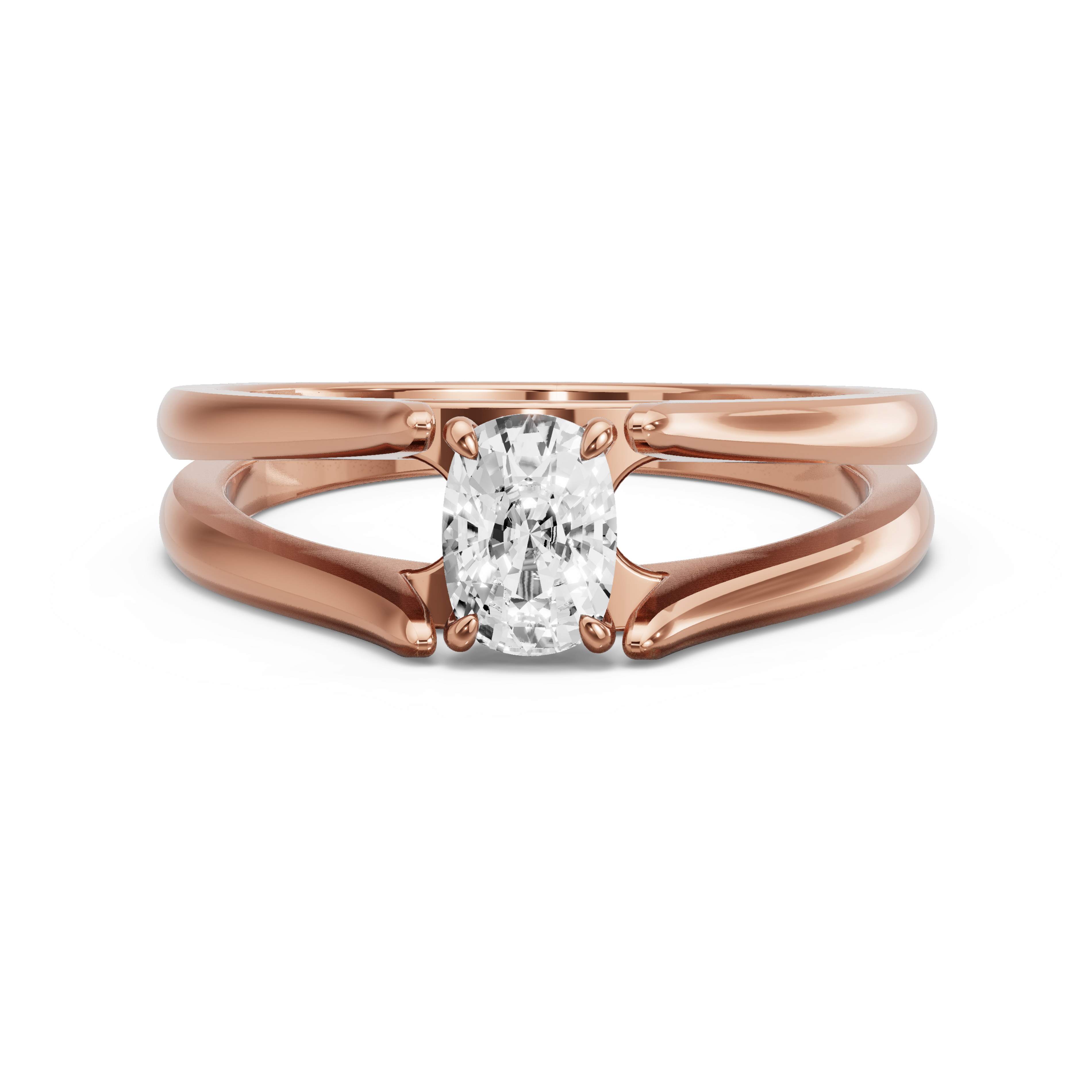 Image for Cushion Four Prong Ring with Split Ring Solitaire band in 14K Rose Gold