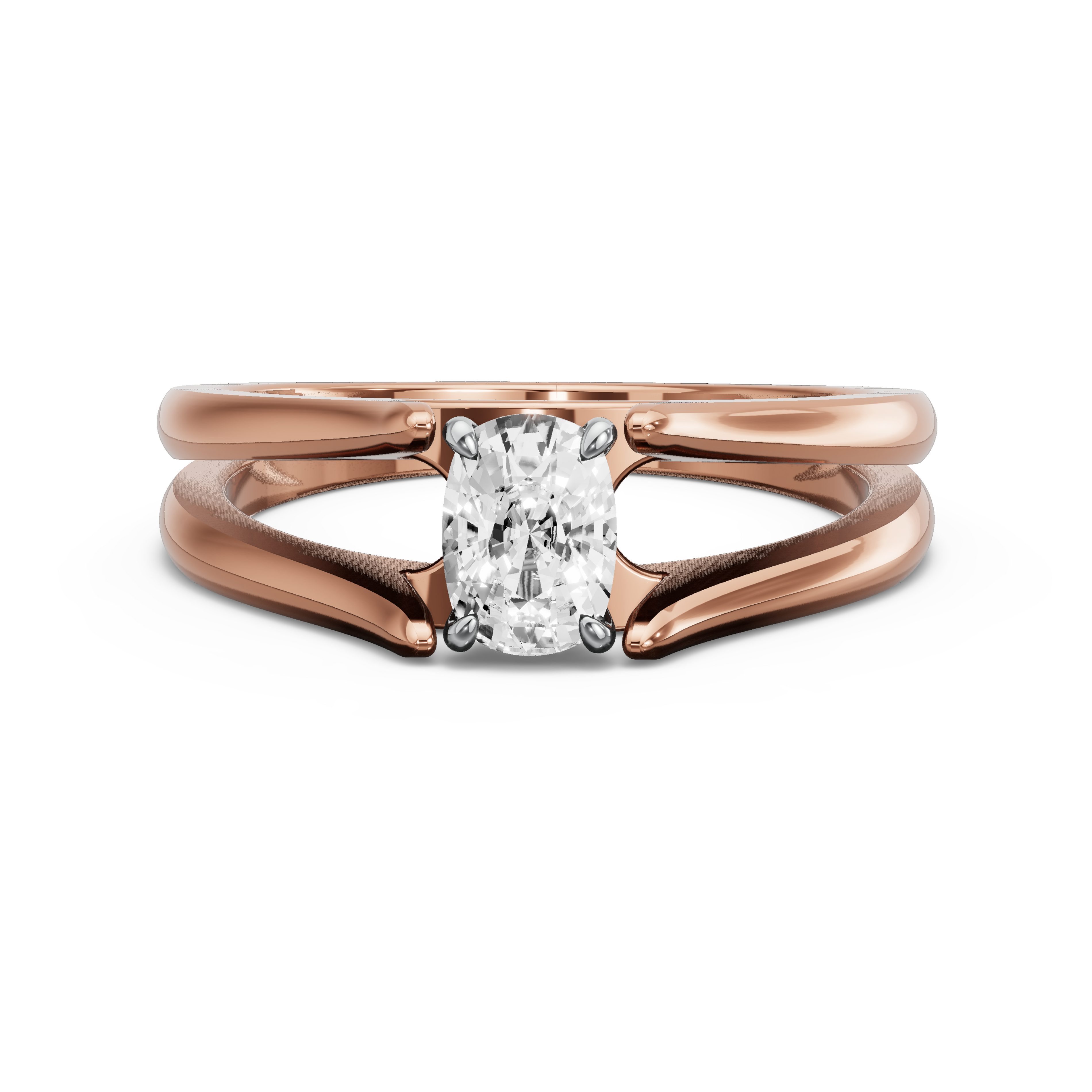 Image for Cushion Four Prong Ring with Split Ring Solitaire band in 10K Two Tone Rose Gold