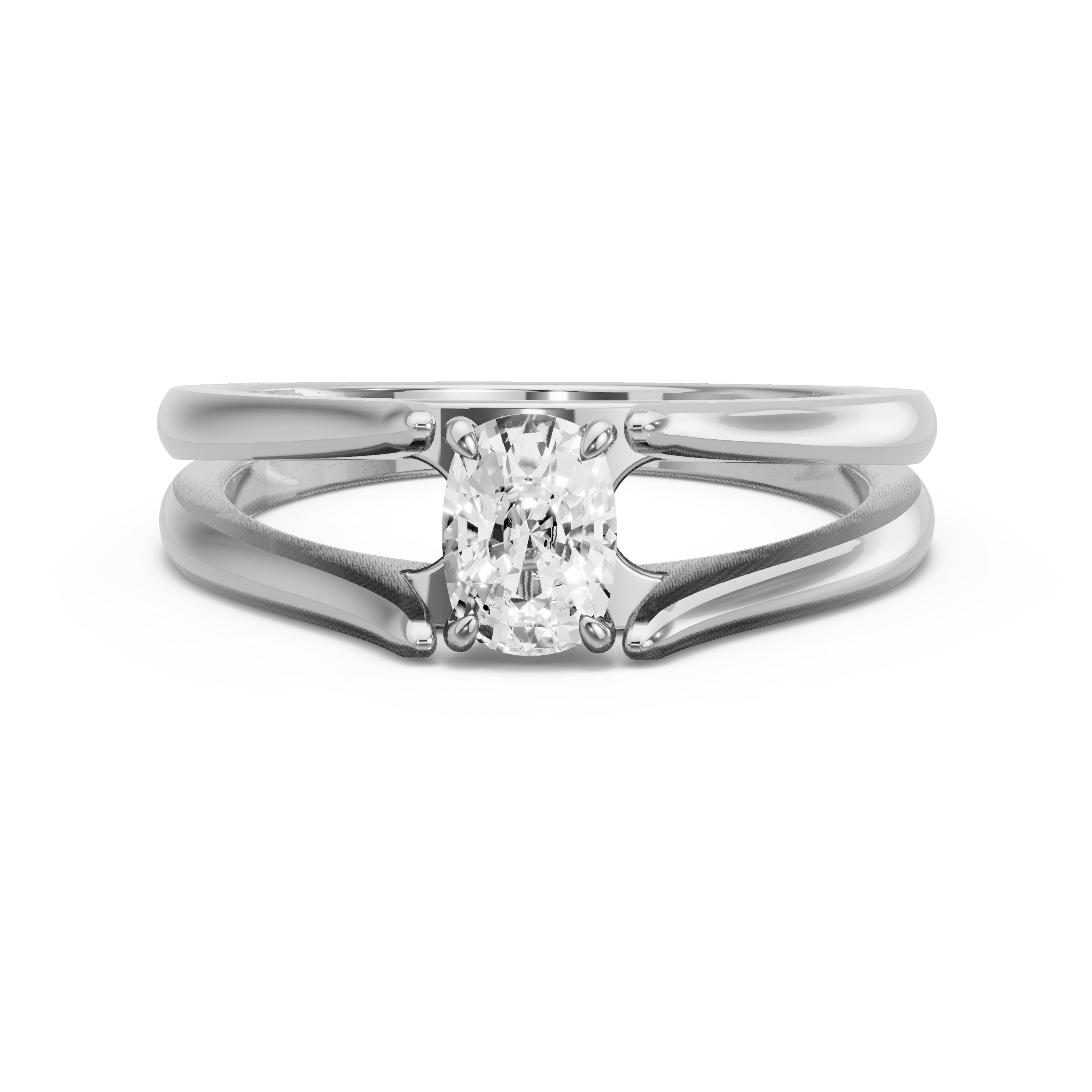 Image for Cushion Four Prong Ring with Split Ring Solitaire band in 14K White Gold