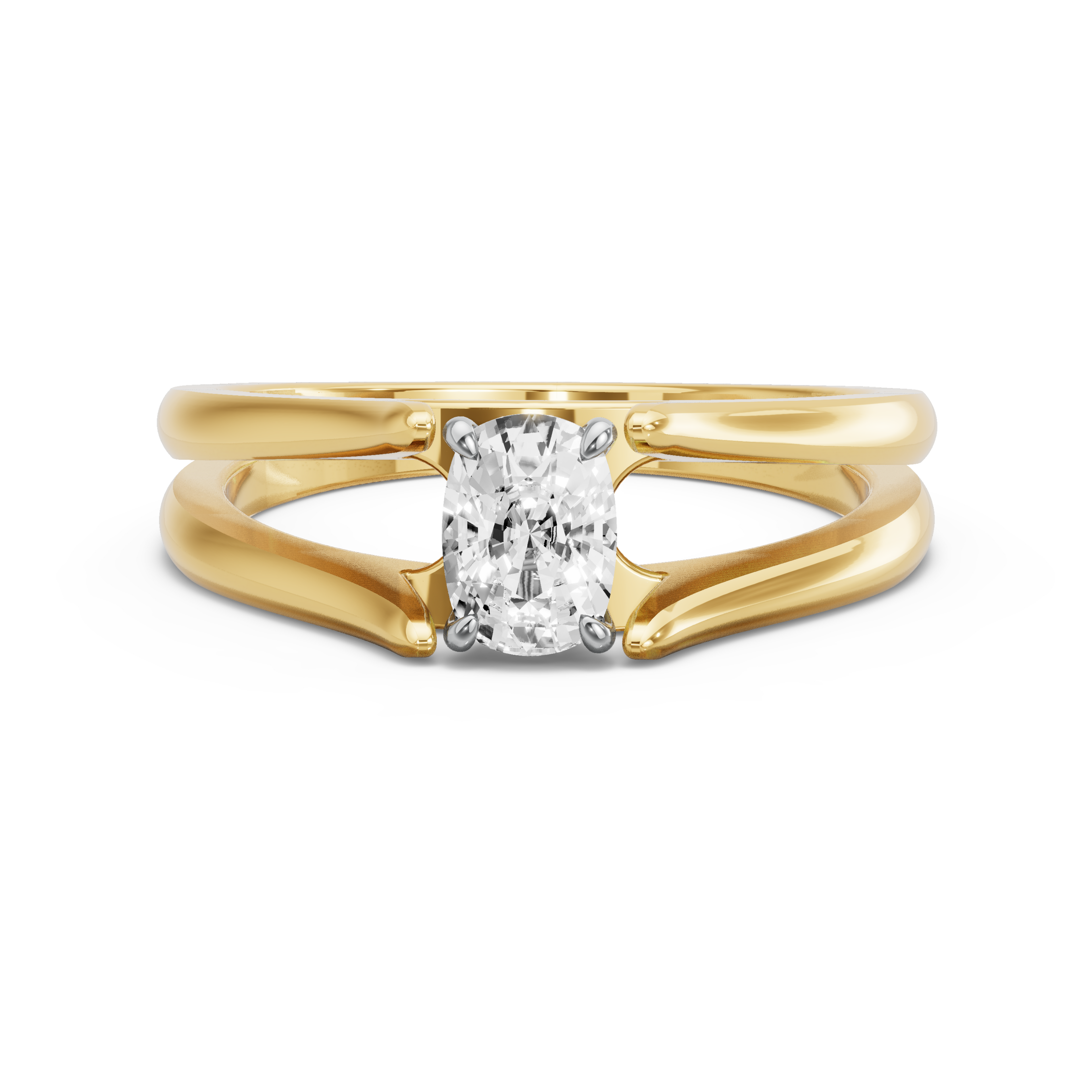 Image for Cushion Four Prong Ring with Split Ring Solitaire band in 14K Two Tone Yellow Gold