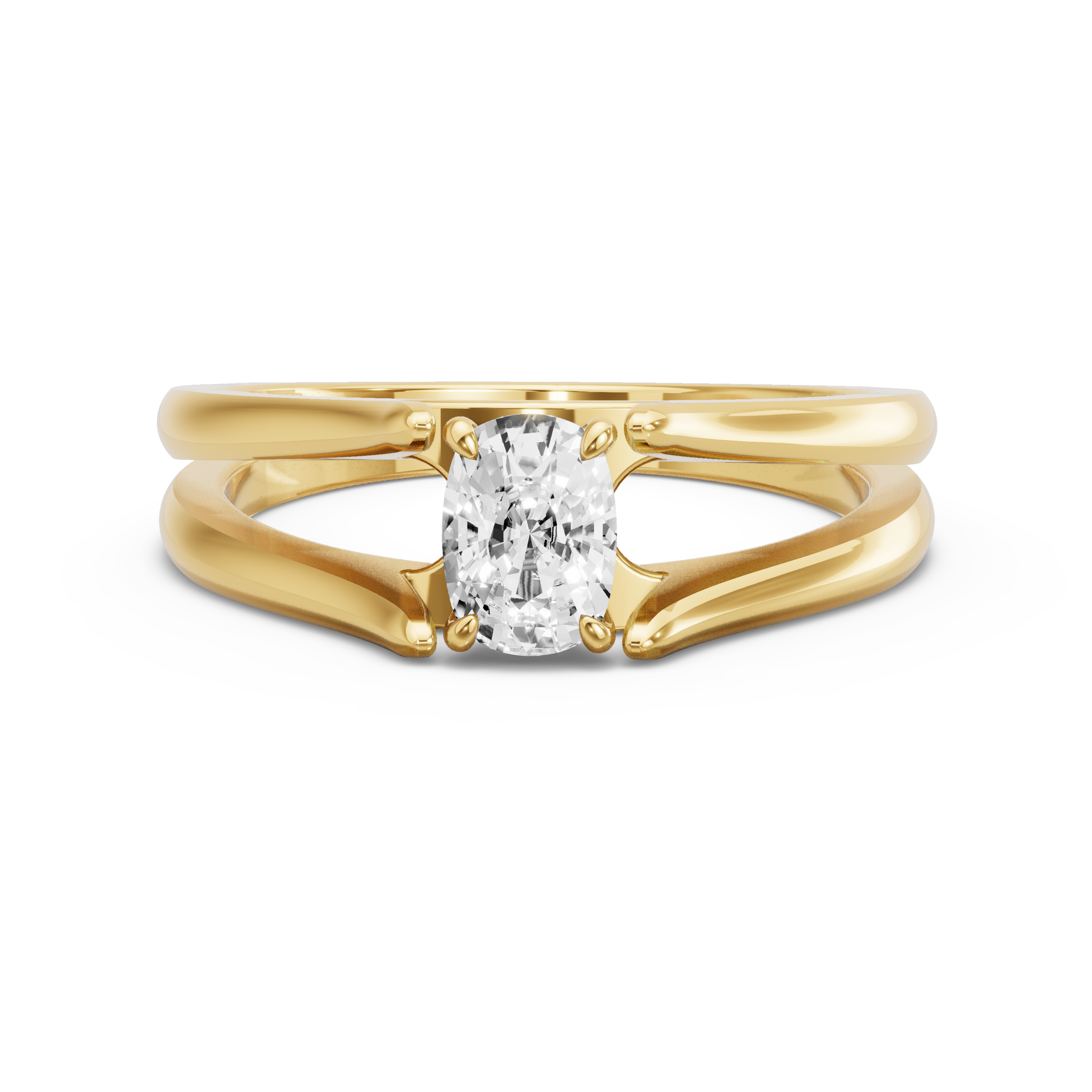 Image for Cushion Four Prong Ring with Split Ring Solitaire band in 10K Yellow Gold