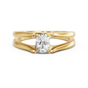 Image for Cushion Four Prong Ring with Split Ring Solitaire band in 10K Yellow Gold