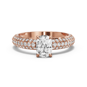 Image for Cushion Four Prong Ring with Triple Row Pave band in 10K Rose Gold