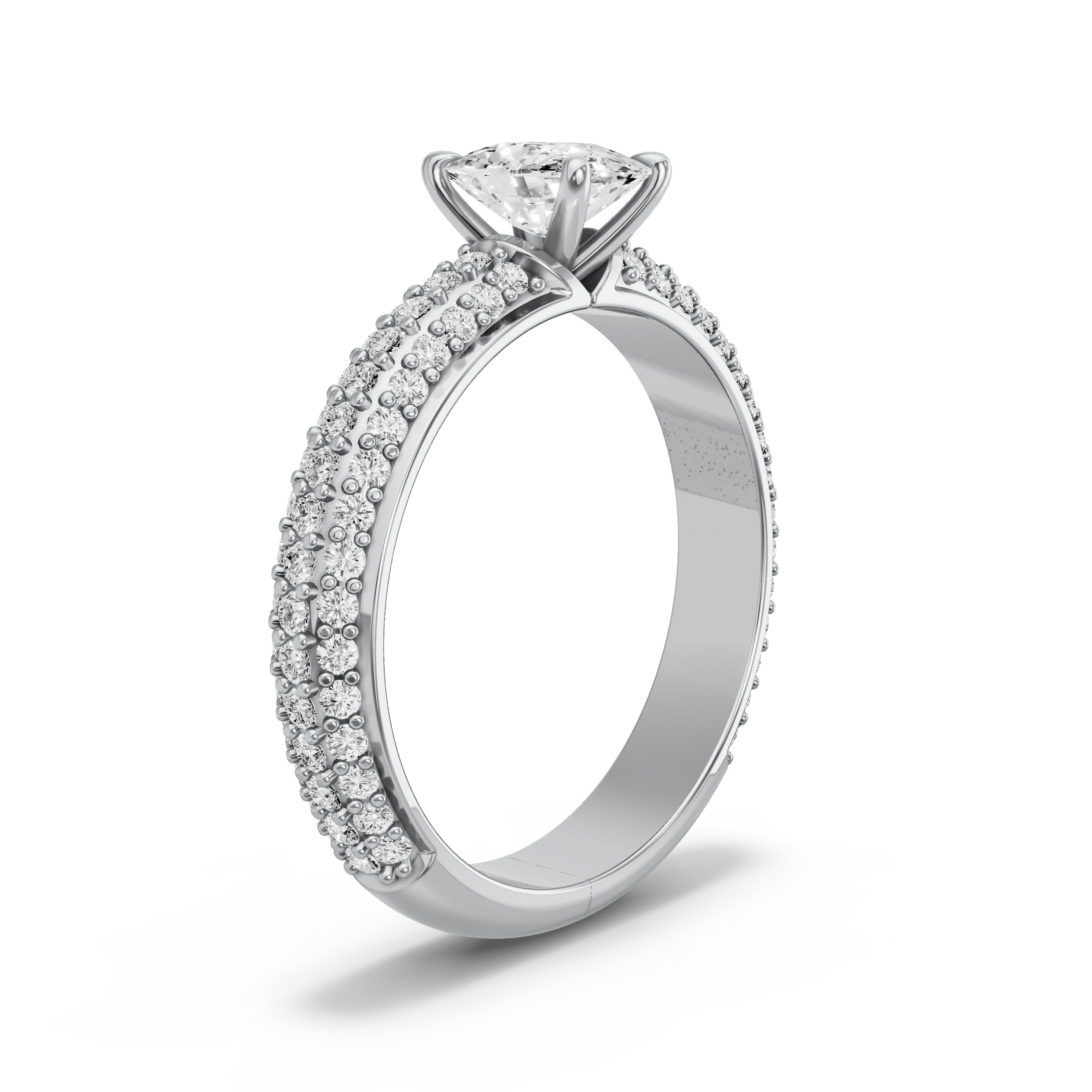 Image for Cushion Four Prong Ring with Triple Row Pave band in 10K White Gold
