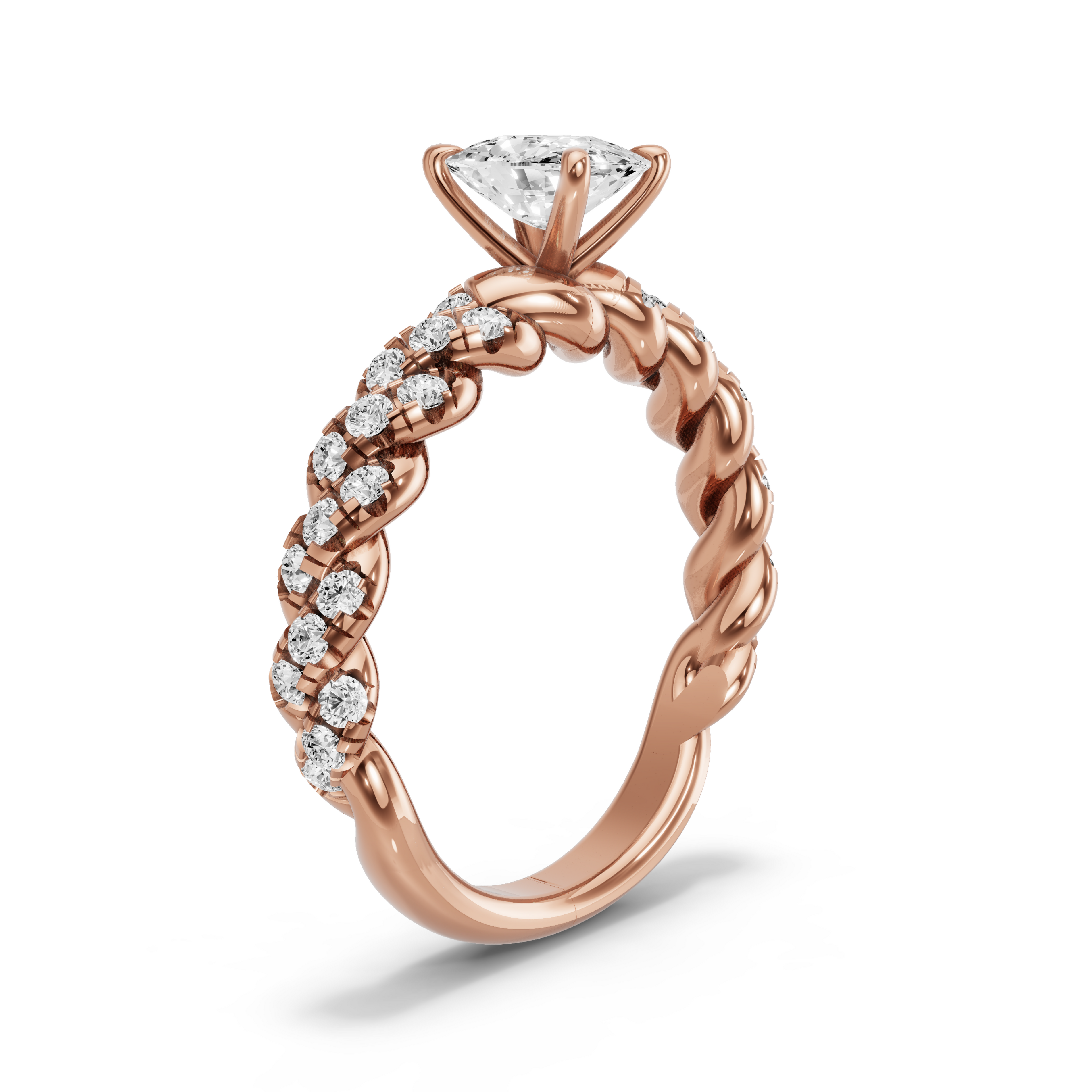 Image for Cushion Four Prong Ring with Twist Pave band in 10K Rose Gold