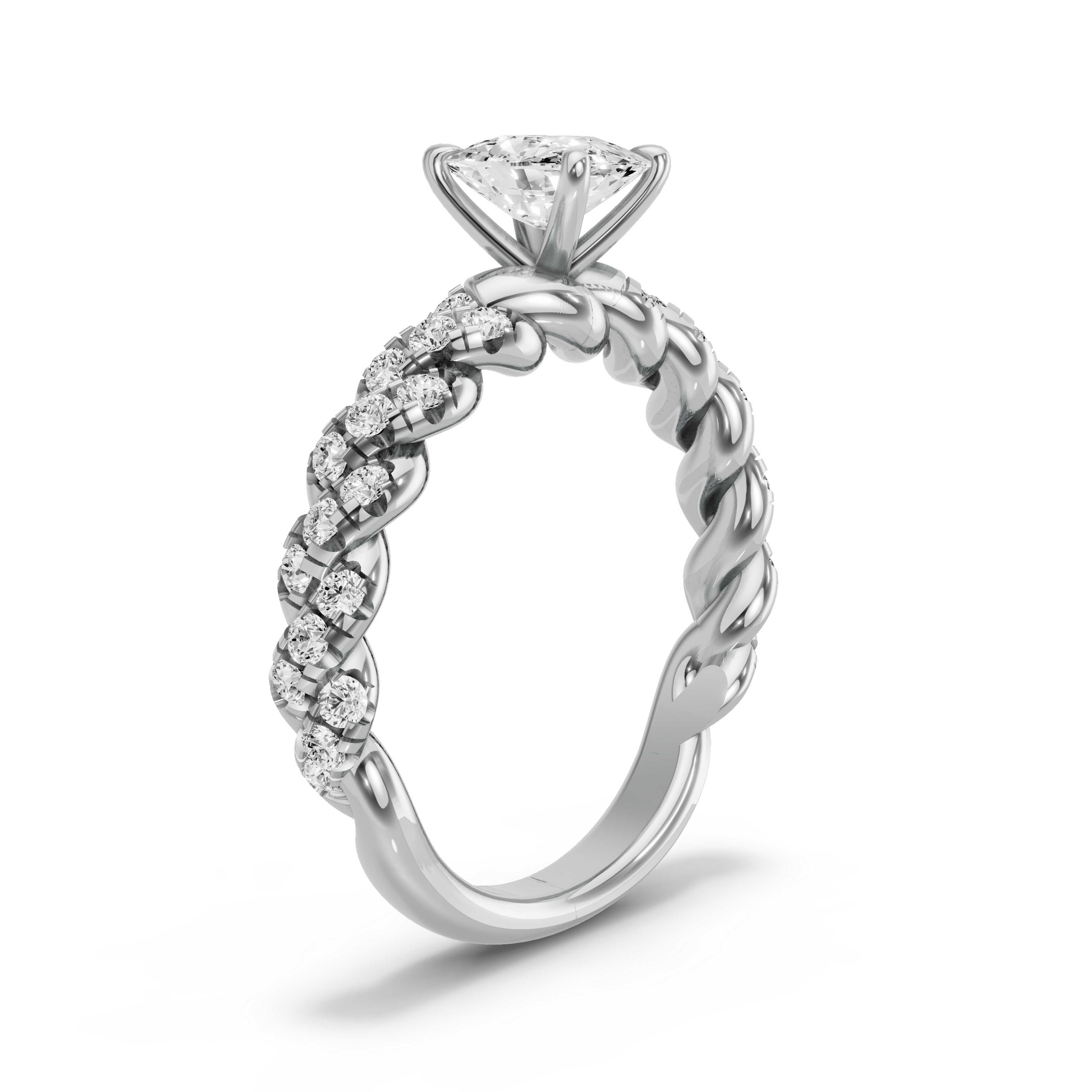 Image for Cushion Four Prong Ring with Twist Pave band in 10K White Gold