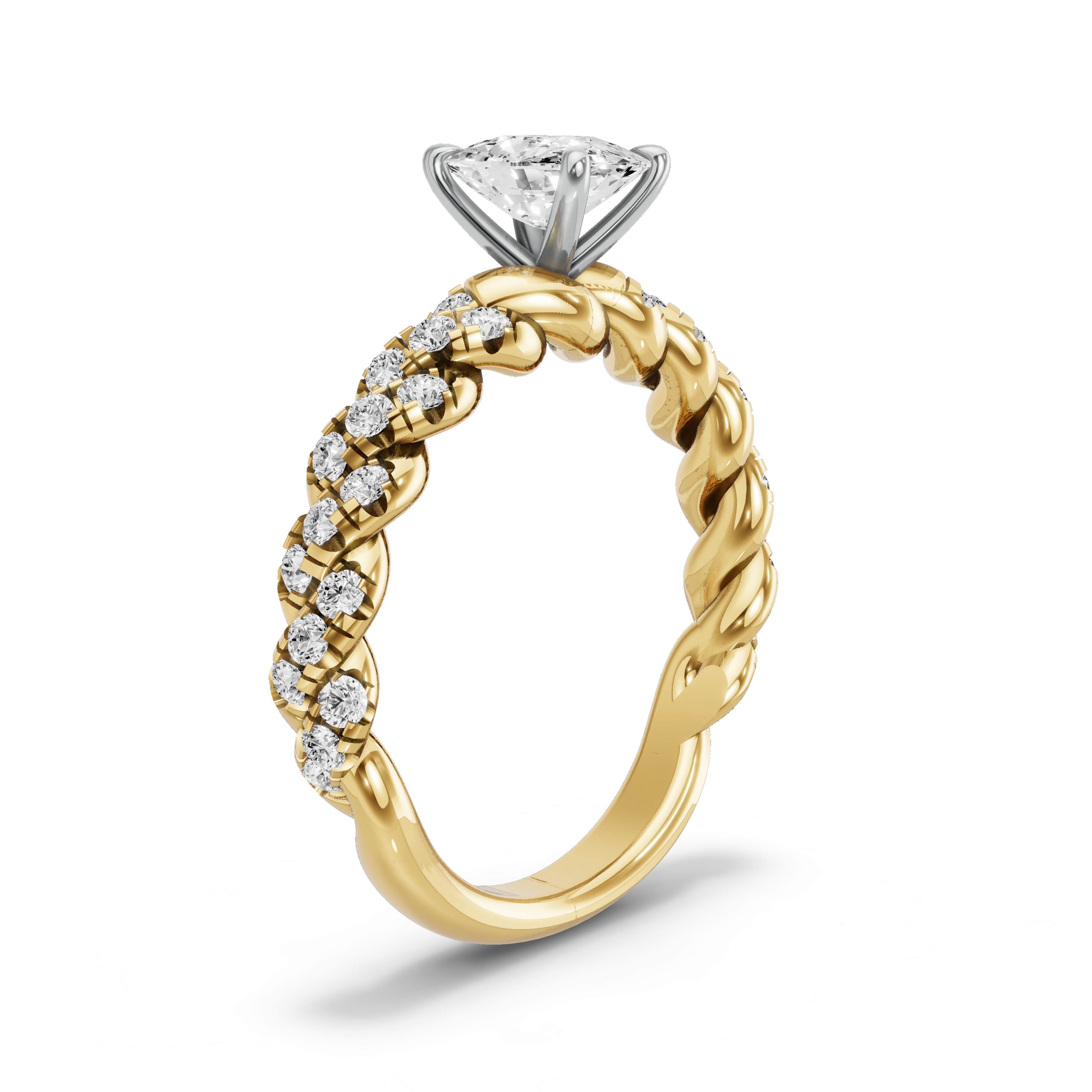 Image for Cushion Four Prong Ring with Twist Pave band in 10K Two Tone Yellow Gold