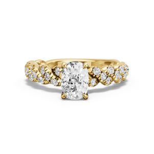 Image for Cushion Four Prong Ring with Twist Pave band in 18K Yellow Gold