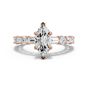 Image for Marquise Four Prong Ring with Alternating Baguette band in 14K Rose Gold