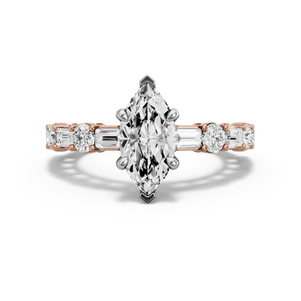 Image for Marquise Four Prong Ring with Alternating Baguette band