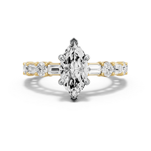 Image for Marquise Four Prong Ring with Alternating Baguette band