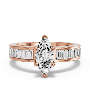Image for Marquise Four Prong Ring with Baguette Channel band