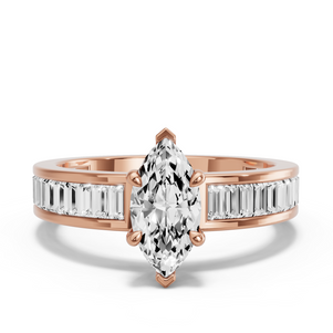 Image for Marquise Four Prong Ring with Baguette Channel band