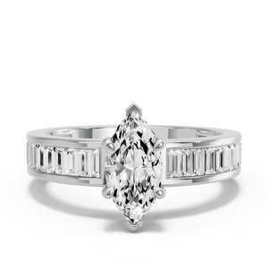 Image for Marquise Four Prong Ring with Baguette Channel band