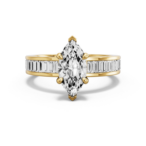 Image for Marquise Four Prong Ring with Baguette Channel band in 14K Yellow Gold