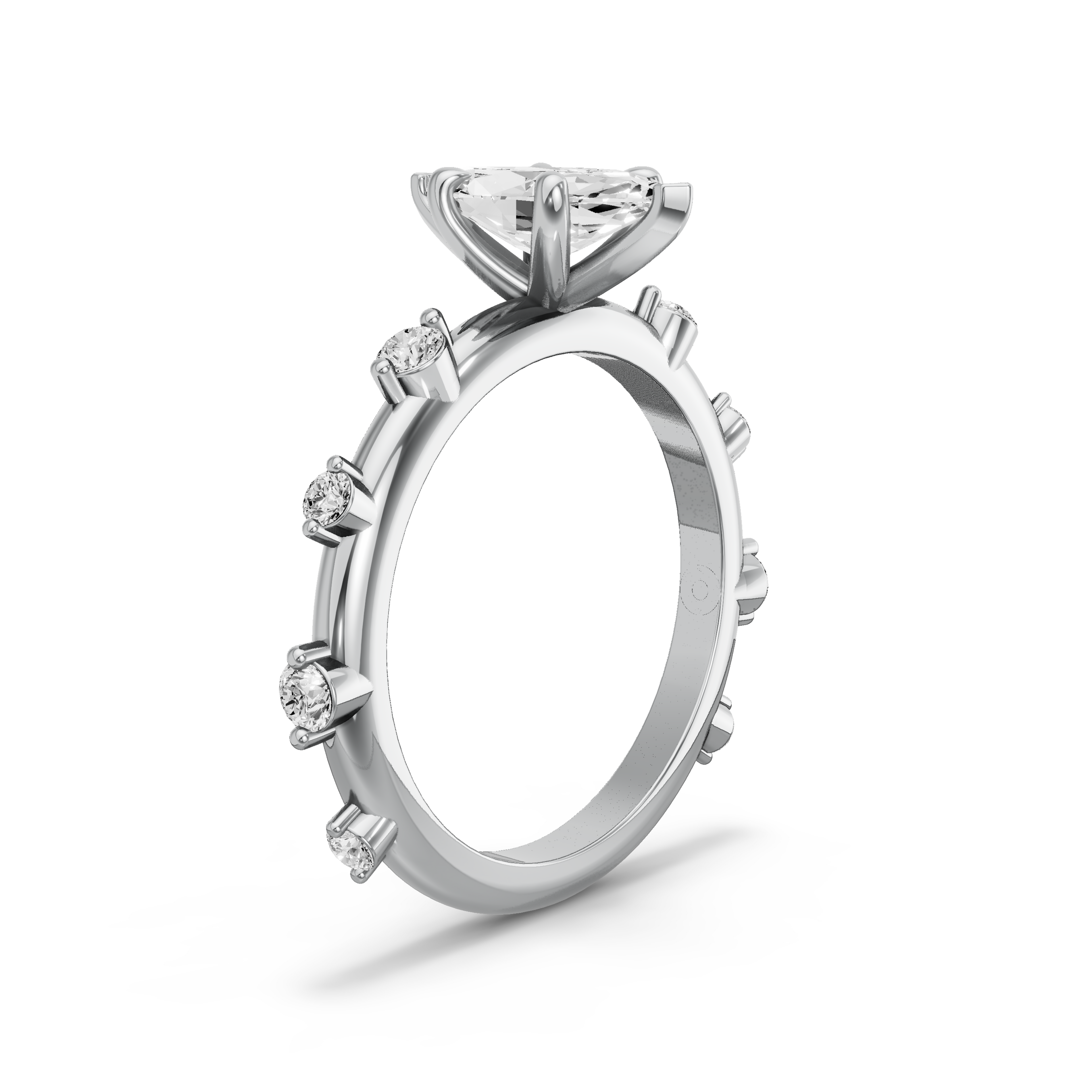 Image for Marquise Four Prong Ring with Floating Station band in 18K White Gold
