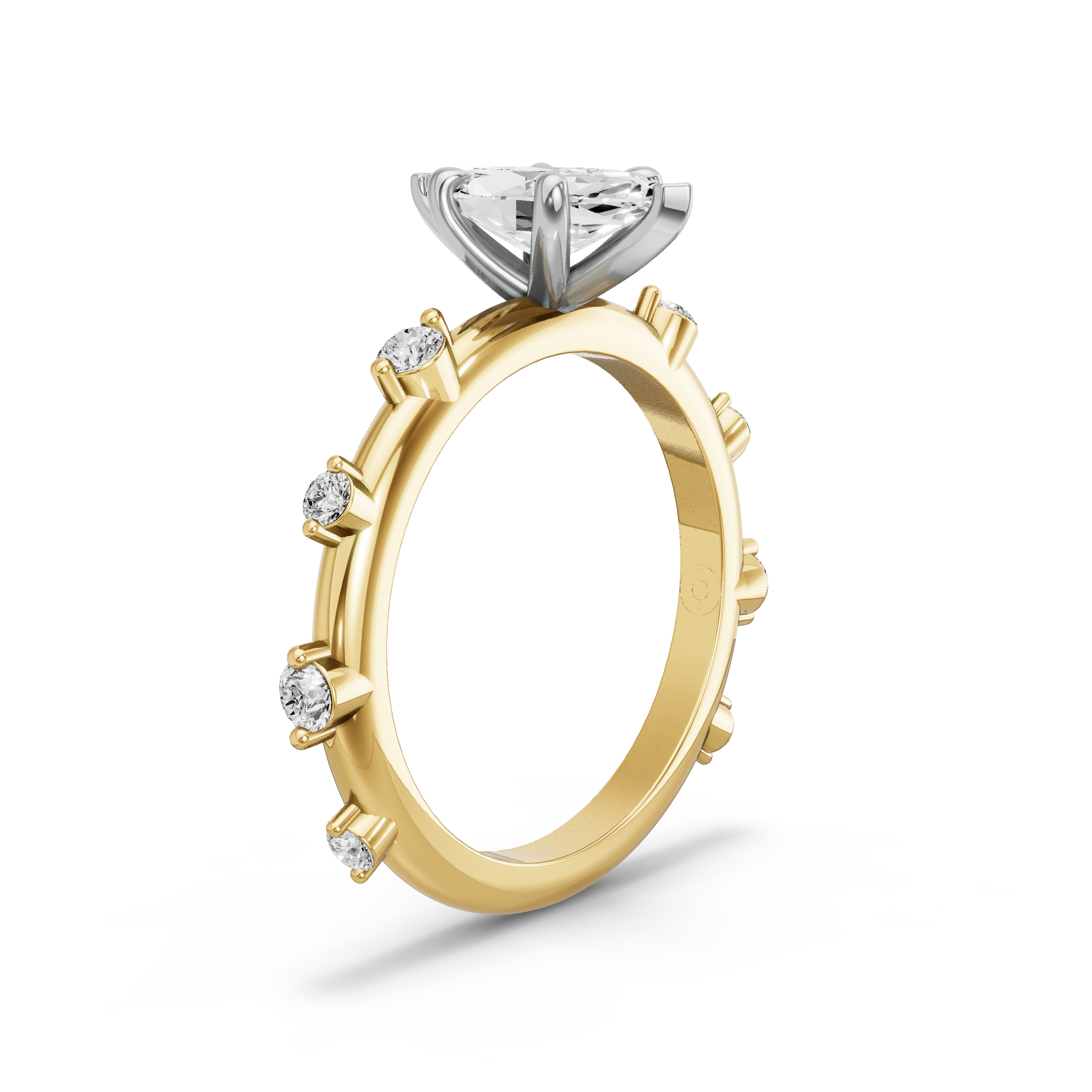 Image for Marquise Four Prong Ring with Floating Station band in 14K Two Tone Yellow Gold