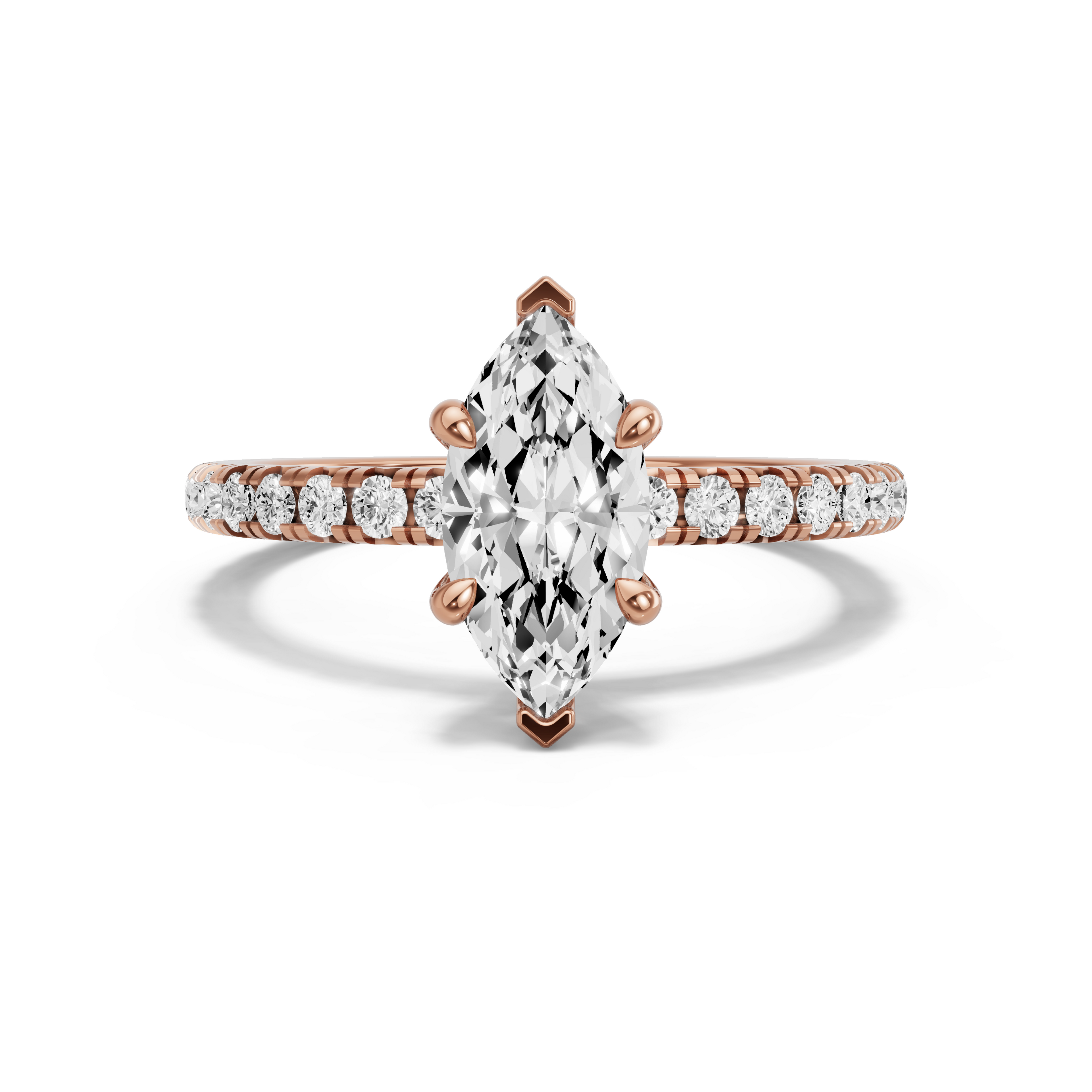 Image for Marquise Four Prong Ring with French Pave band in 14K Rose Gold