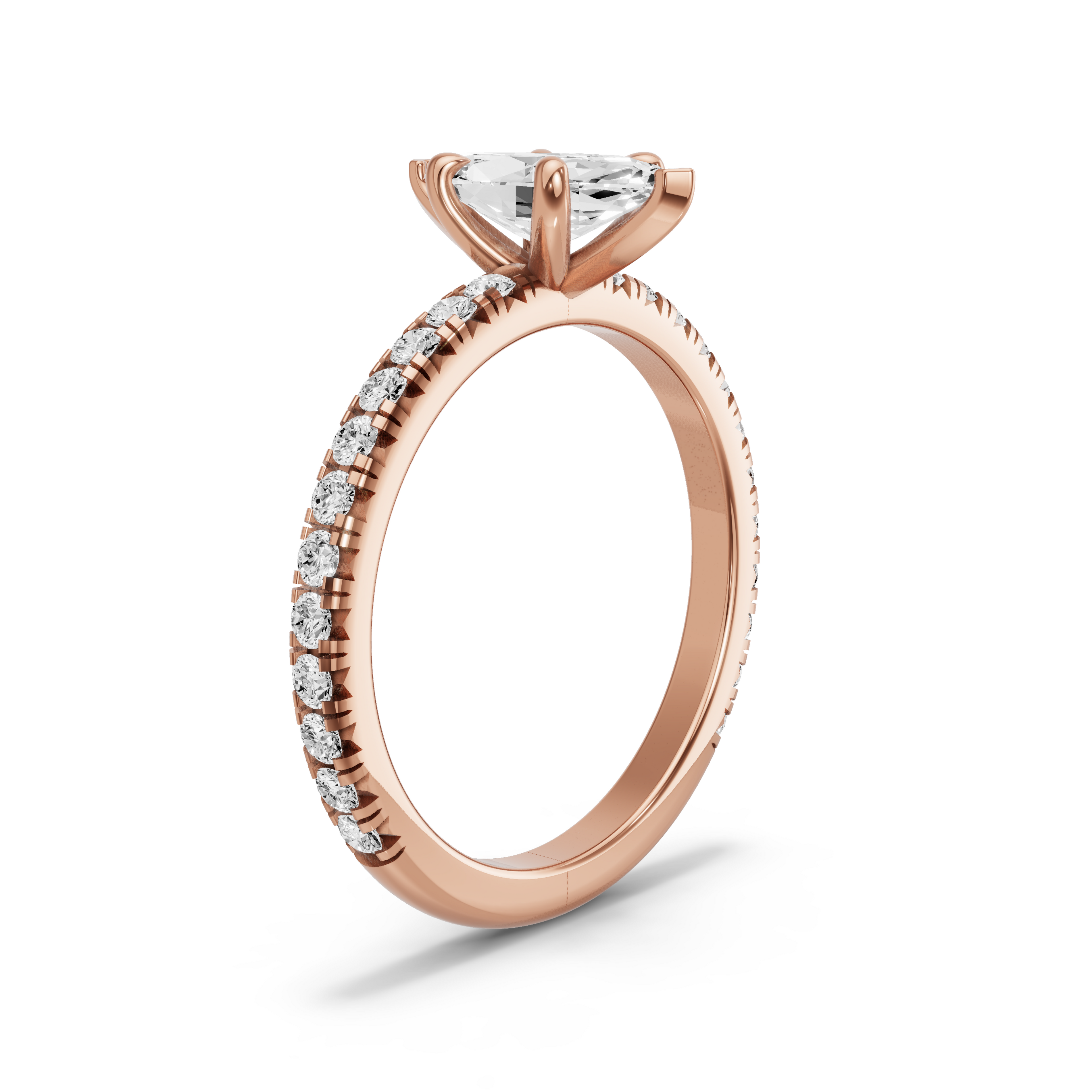 Image for Marquise Four Prong Ring with French Pave band in 18K Rose Gold