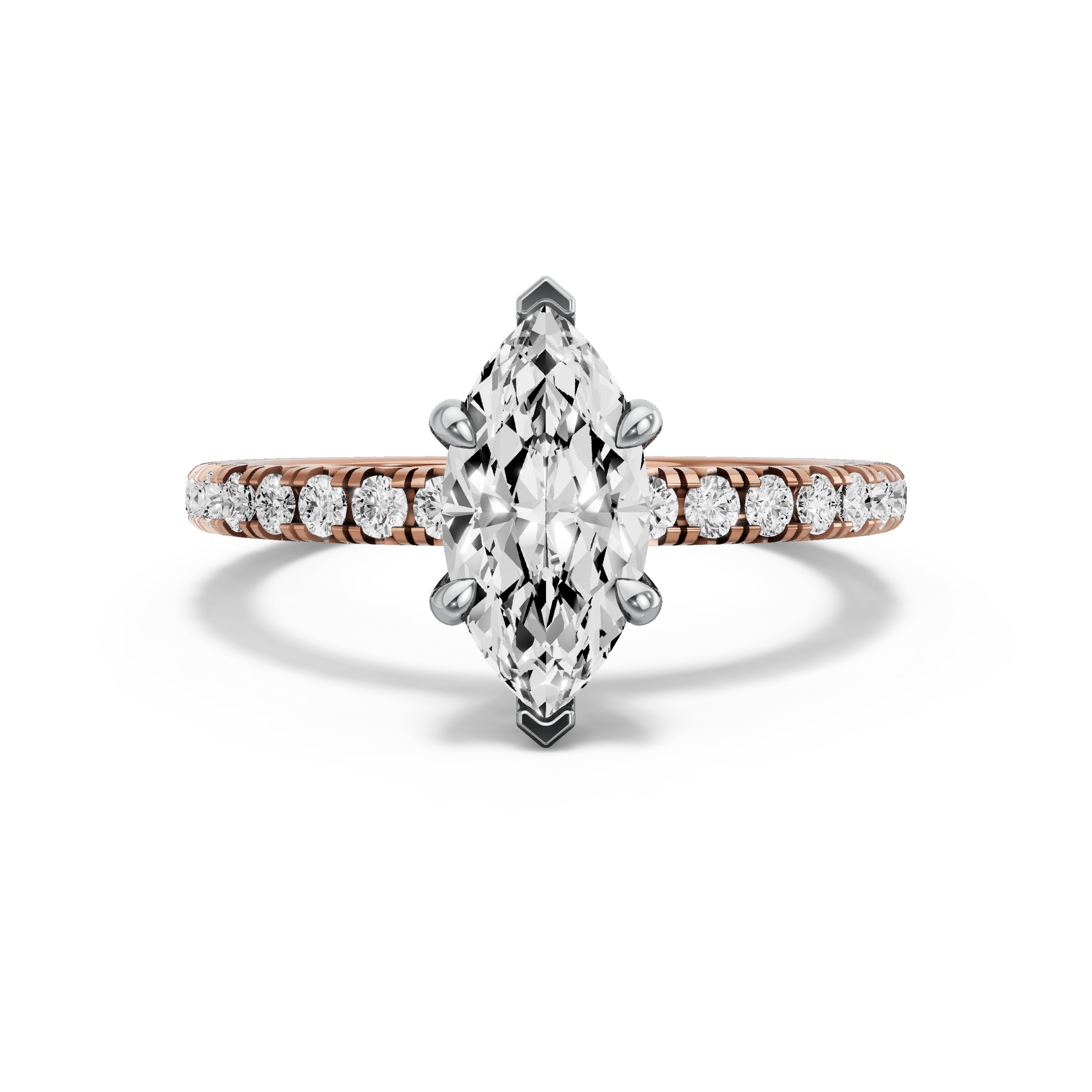 Image for Marquise Four Prong Ring with French Pave band in 10K Two Tone Rose Gold