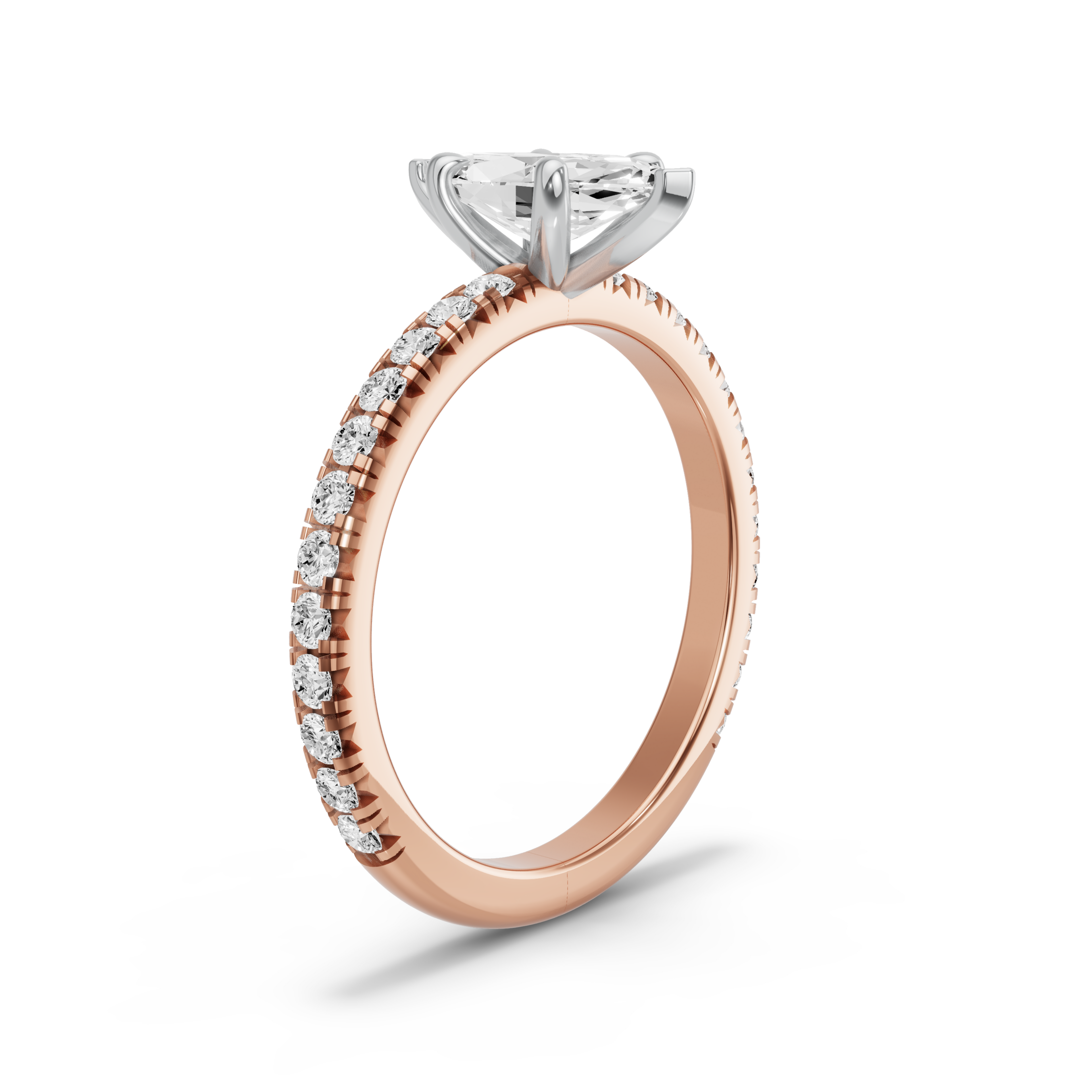 Image for Marquise Four Prong Ring with French Pave band in 10K Two Tone Rose Gold