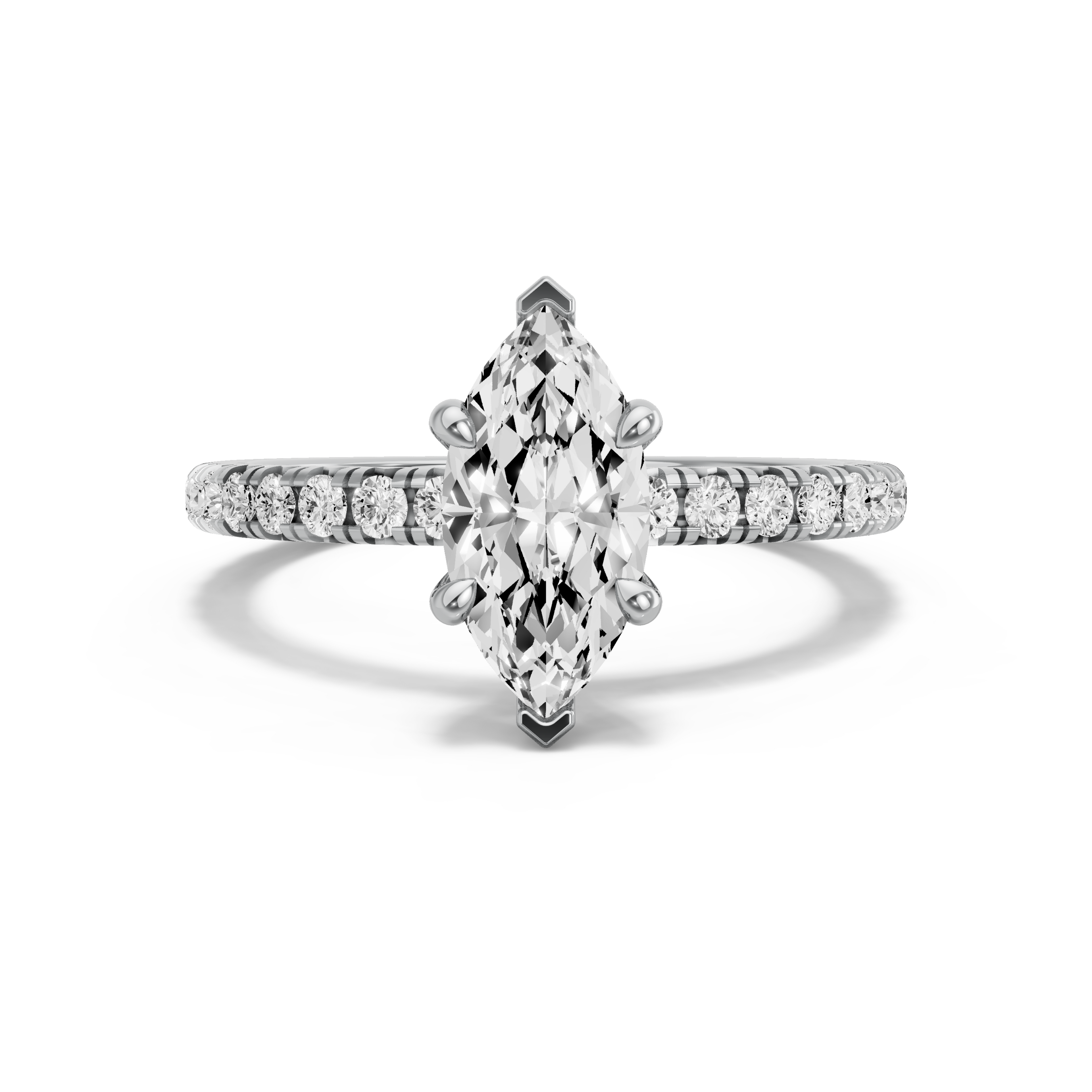Image for Marquise Four Prong Ring with French Pave band in 950 Platinum