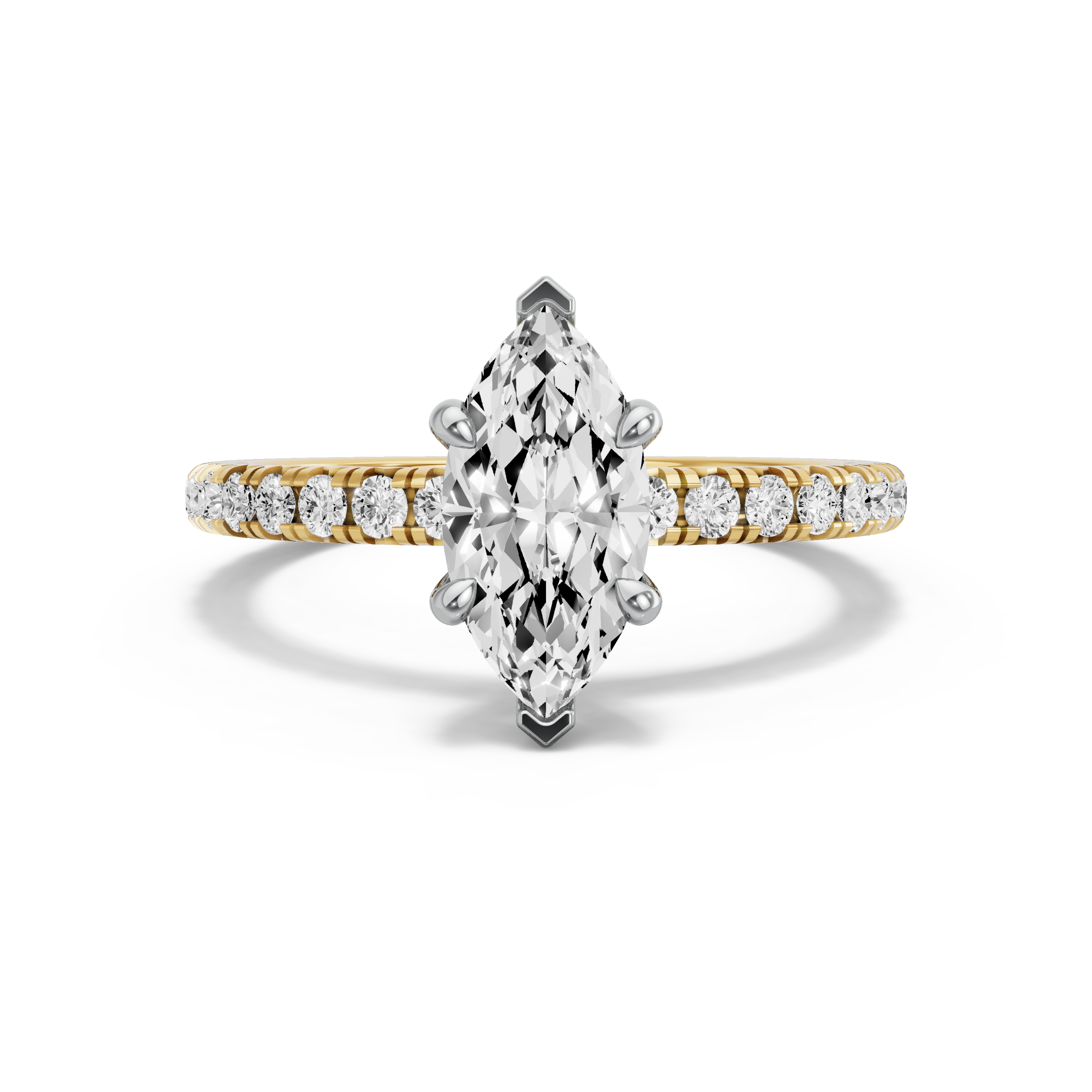 Image for Marquise Four Prong Ring with French Pave band in 14K Two Tone Yellow Gold