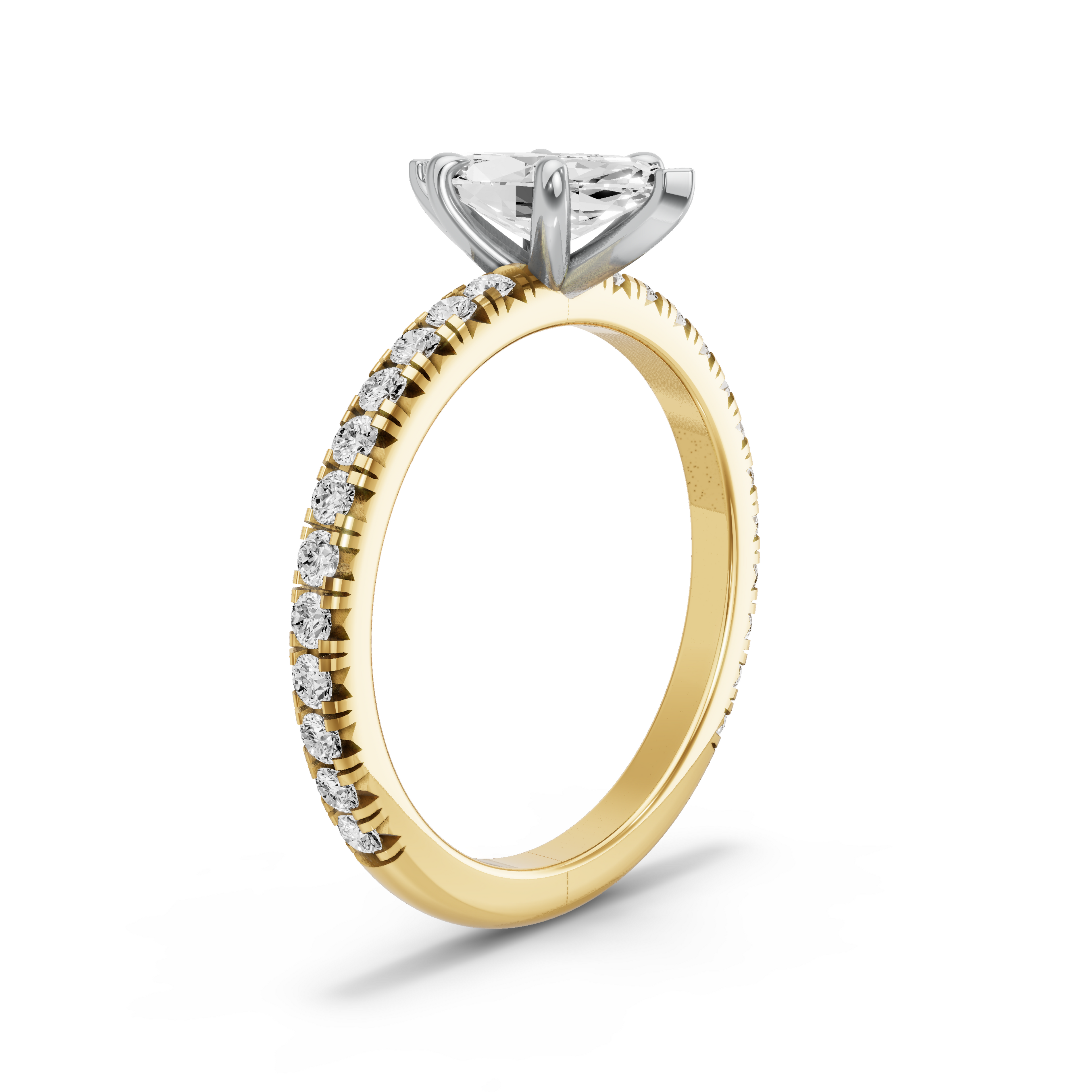Image for Marquise Four Prong Ring with French Pave band in 14K Two Tone Yellow Gold