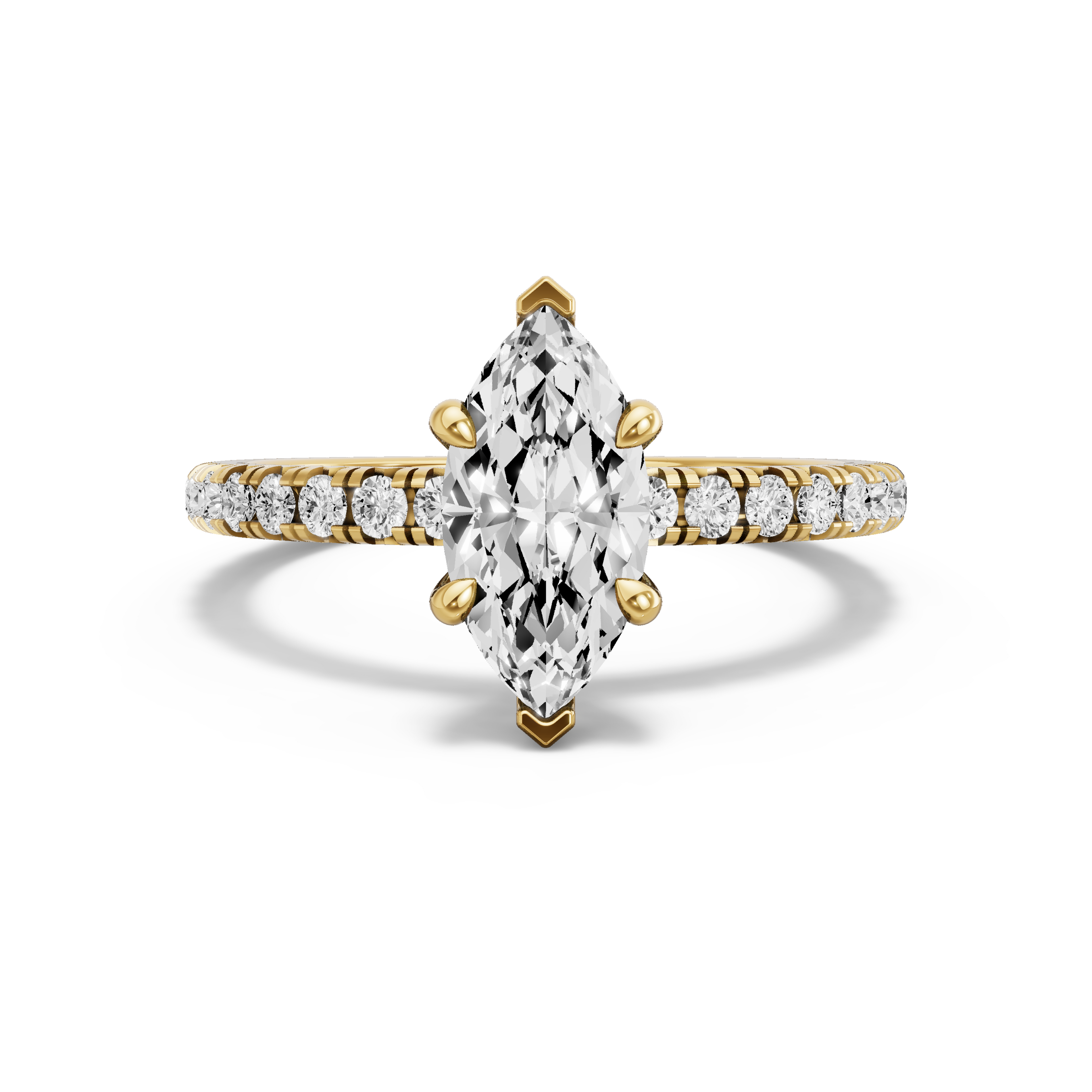 Image for Marquise Four Prong Ring with French Pave band in 14K Yellow Gold