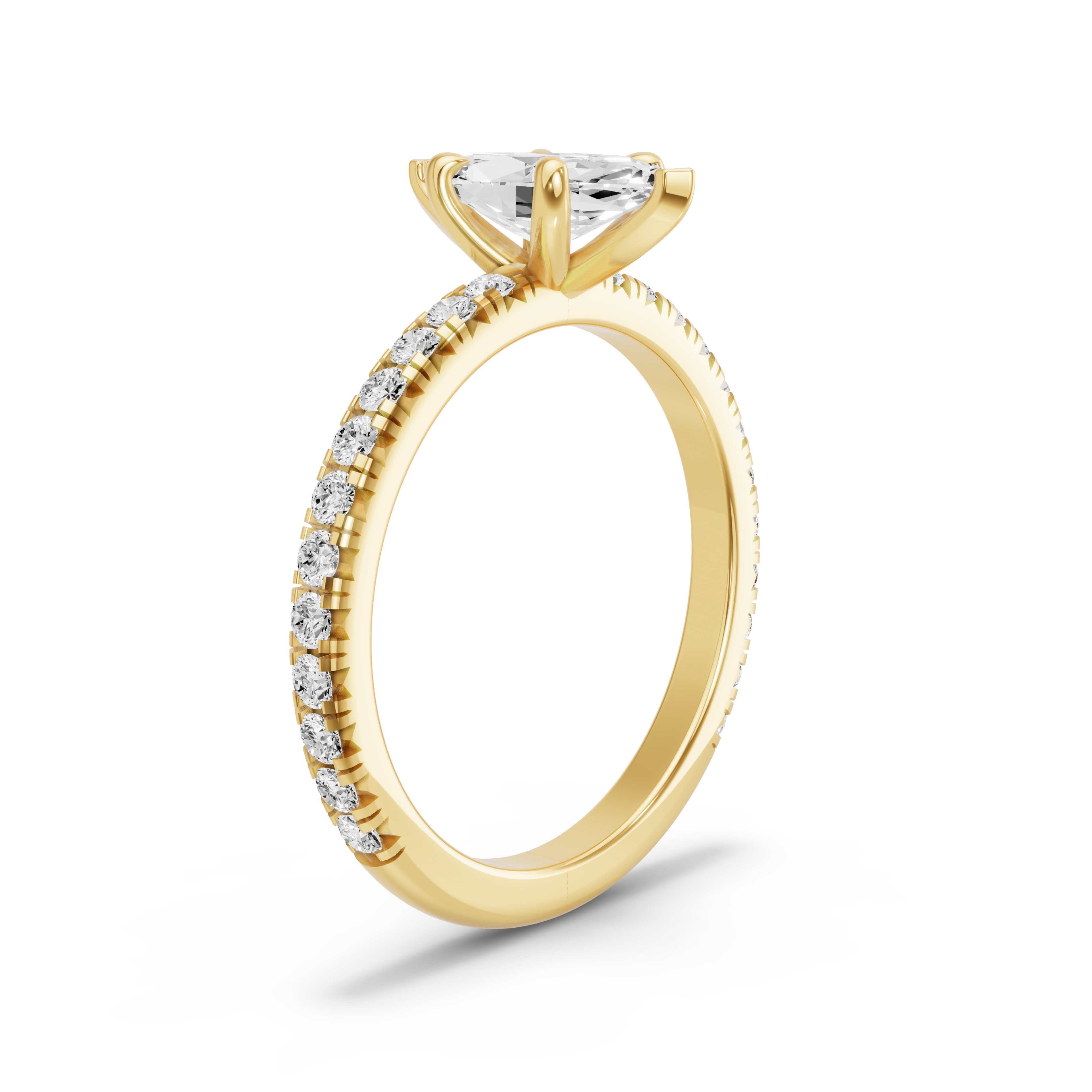 Image for Marquise Four Prong Ring with French Pave band in 18K Yellow Gold