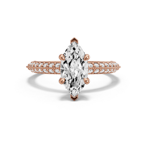 Image for Marquise Four Prong Ring with Knife Edge Pave band in 14K Rose Gold