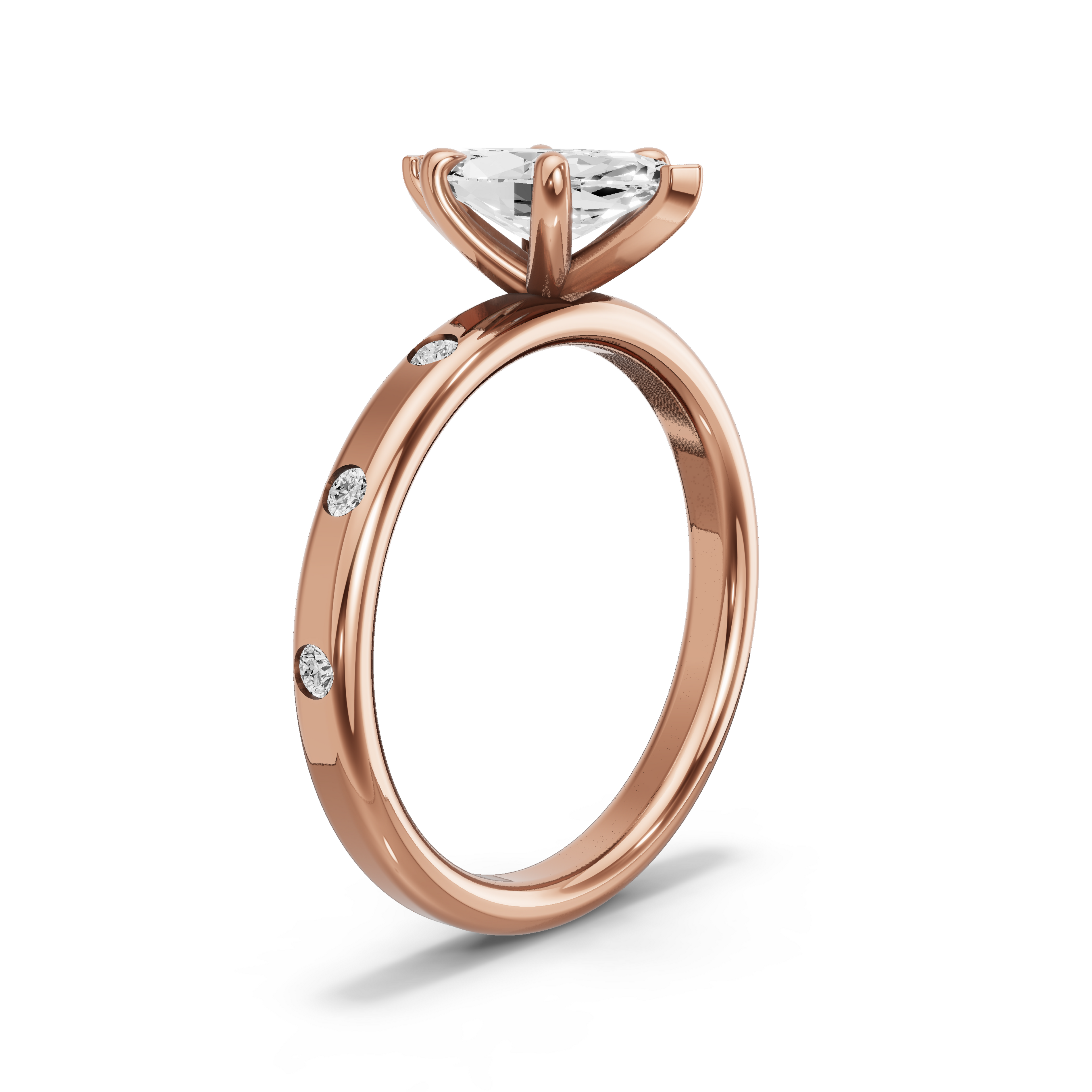 Image for Marquise Four Prong Ring with Sleek Accent band in 10K Rose Gold
