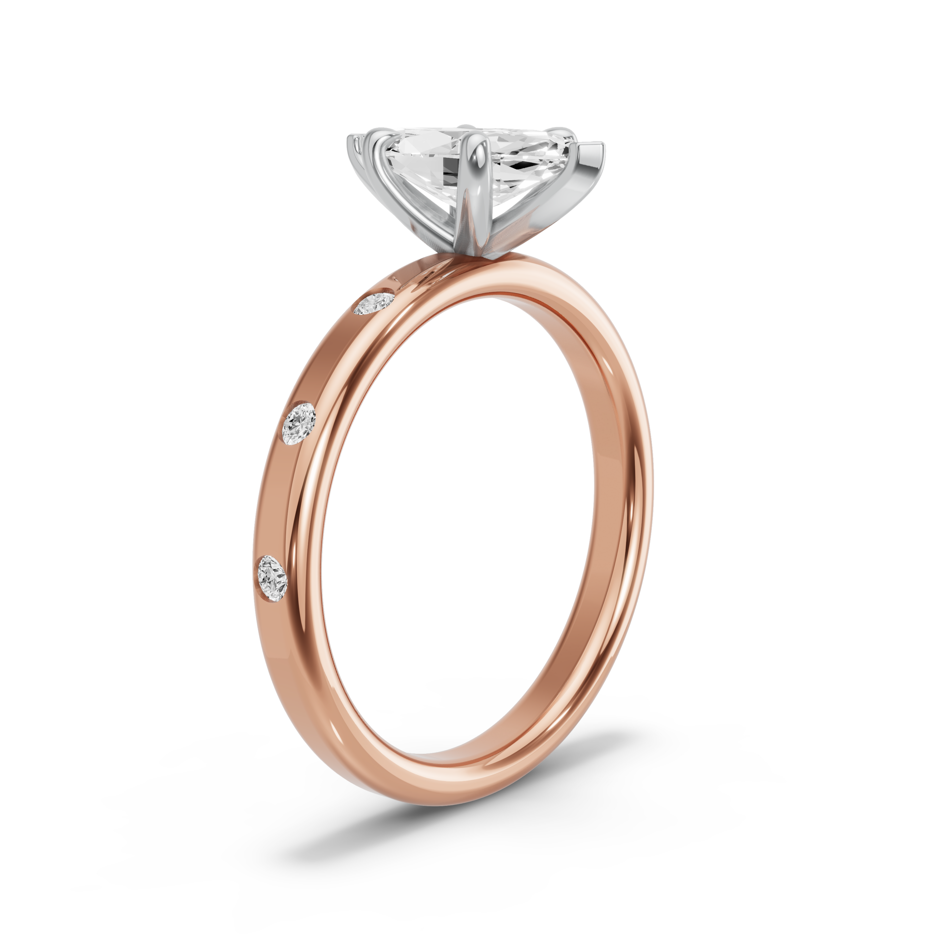 Image for Marquise Four Prong Ring with Sleek Accent band in 10K Two Tone Rose Gold