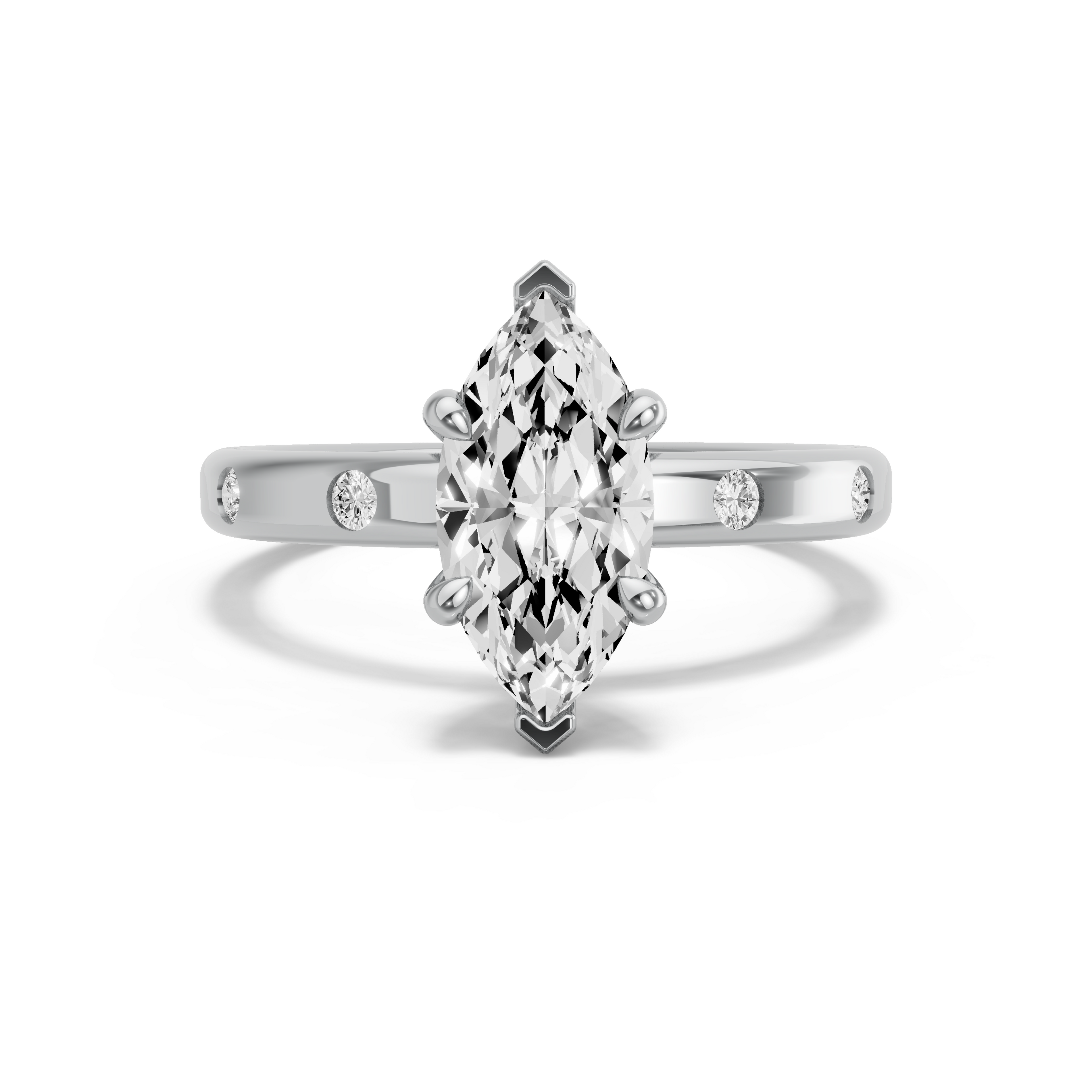 Image for Marquise Four Prong Ring with Sleek Accent band in 14K White Gold