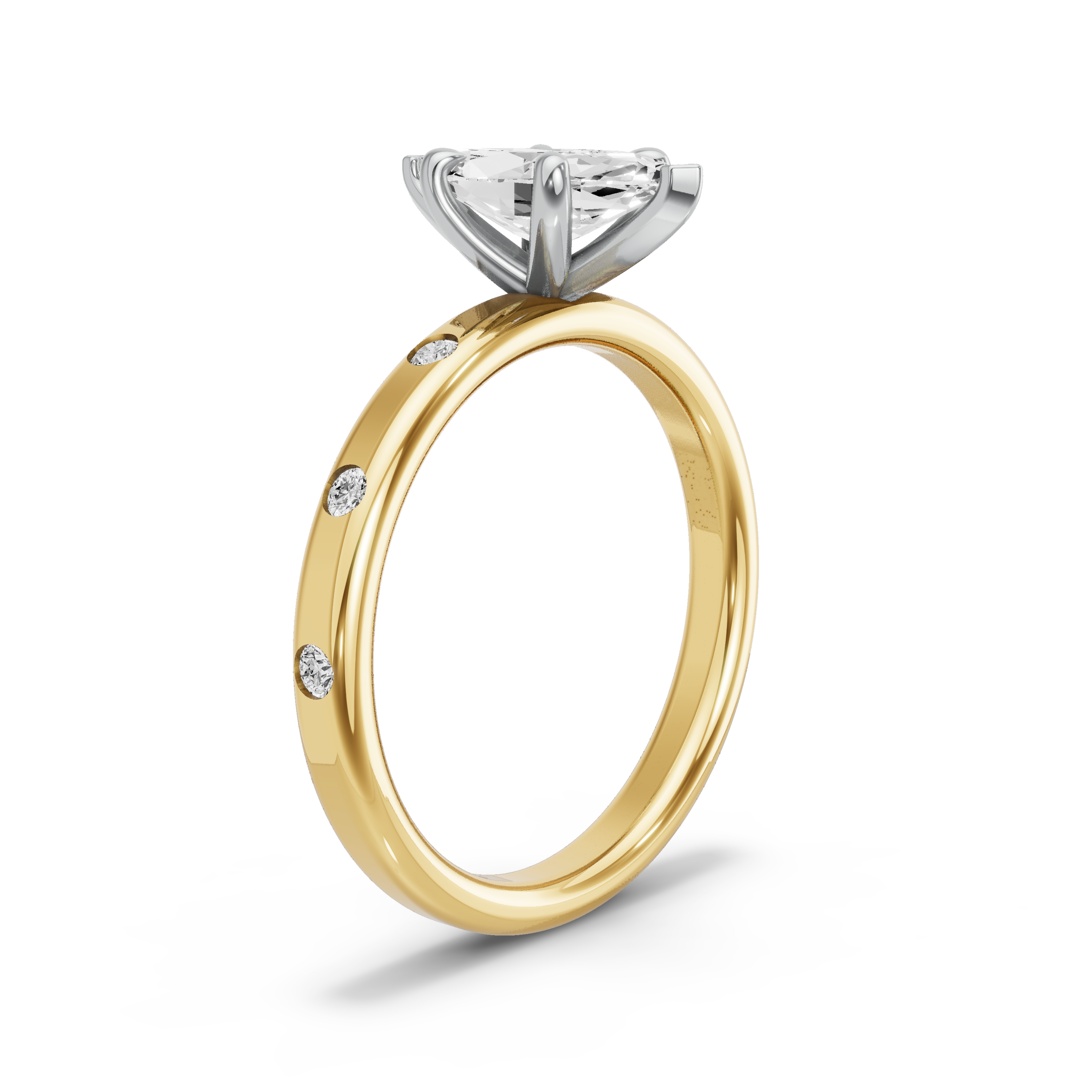 Image for Marquise Four Prong Ring with Sleek Accent band in 10K Two Tone Yellow Gold