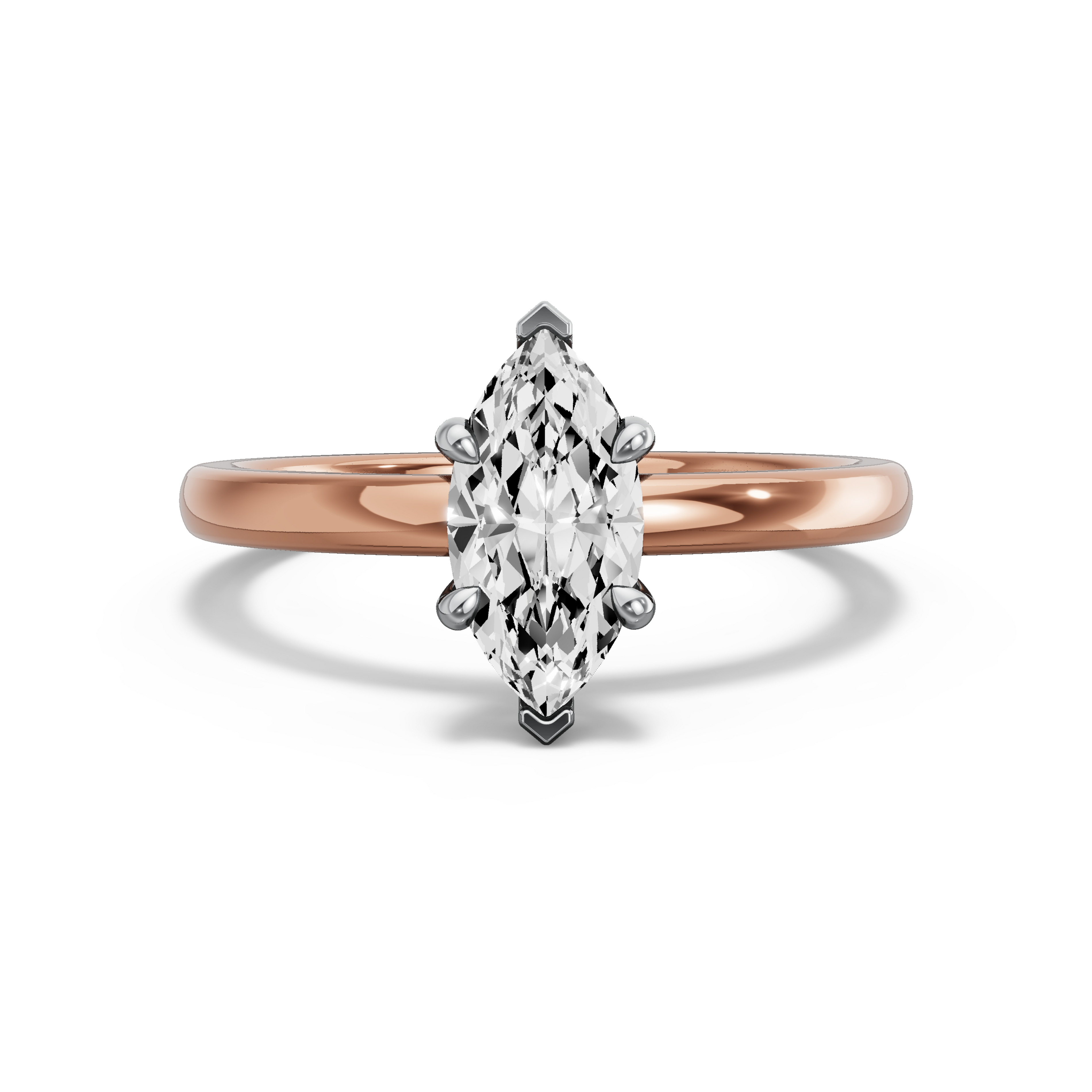 Image for Marquise Four Prong Ring with Solitaire band in 14K Two Tone Rose Gold