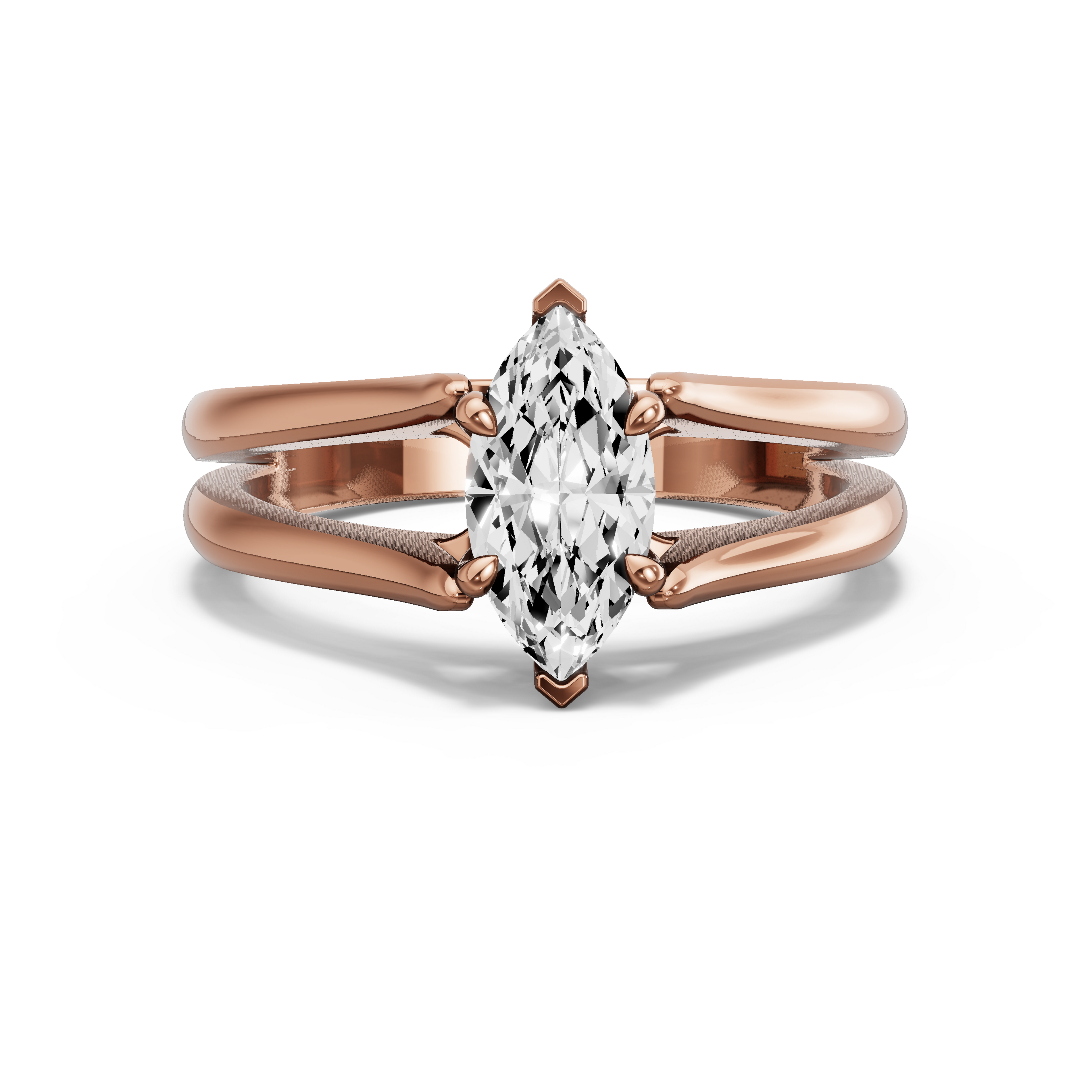 Image for Marquise Four Prong Ring with Split Ring Solitaire band in 10K Rose Gold